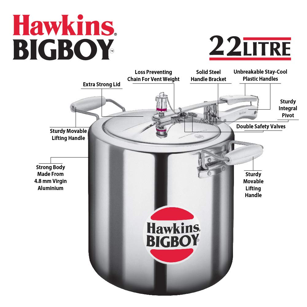 Hawkins Bigboy Aluminum Pressure Cooker - Durable, Large Capacity for Restaurants and Catering