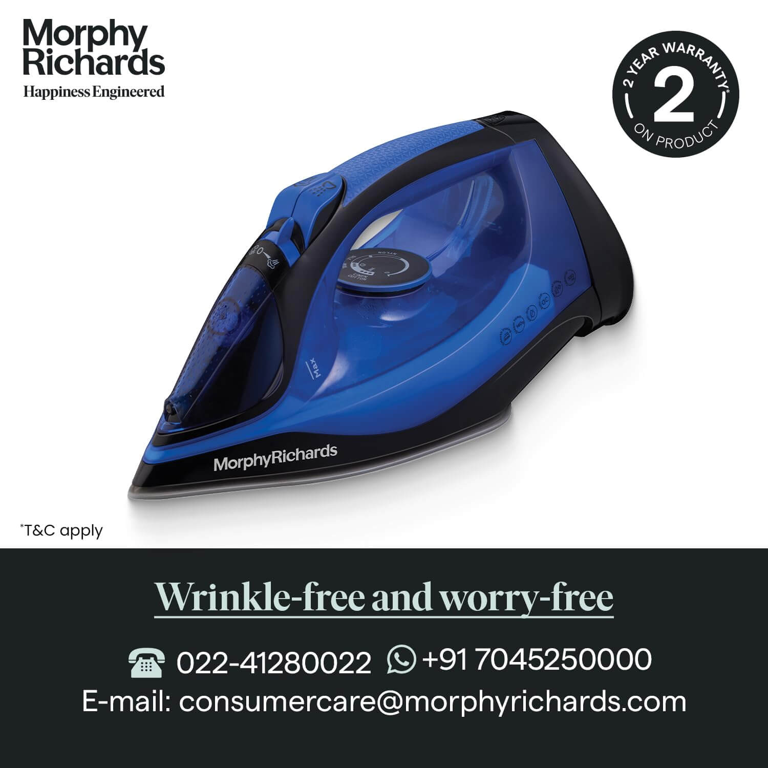 2200W cordless steam iron showing ceramic coated soleplate design