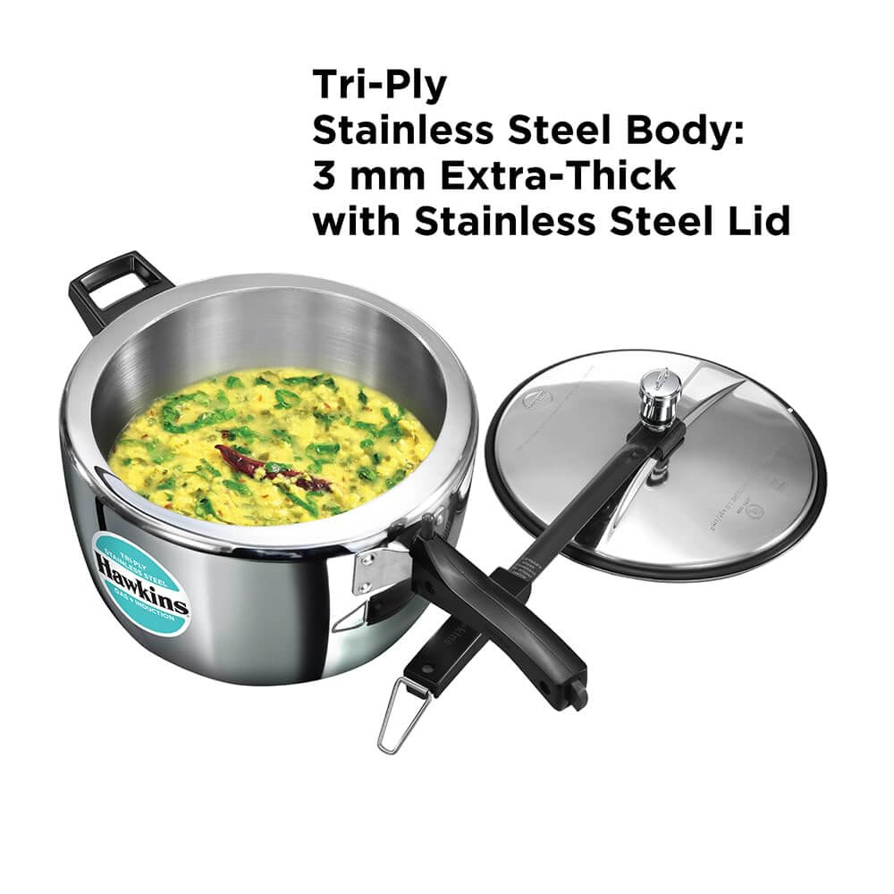 Hawkins Triply Stainless Steel Pressure Cooker - Inner Lid, Induction Compatible with 3mm Extra-Thick Base