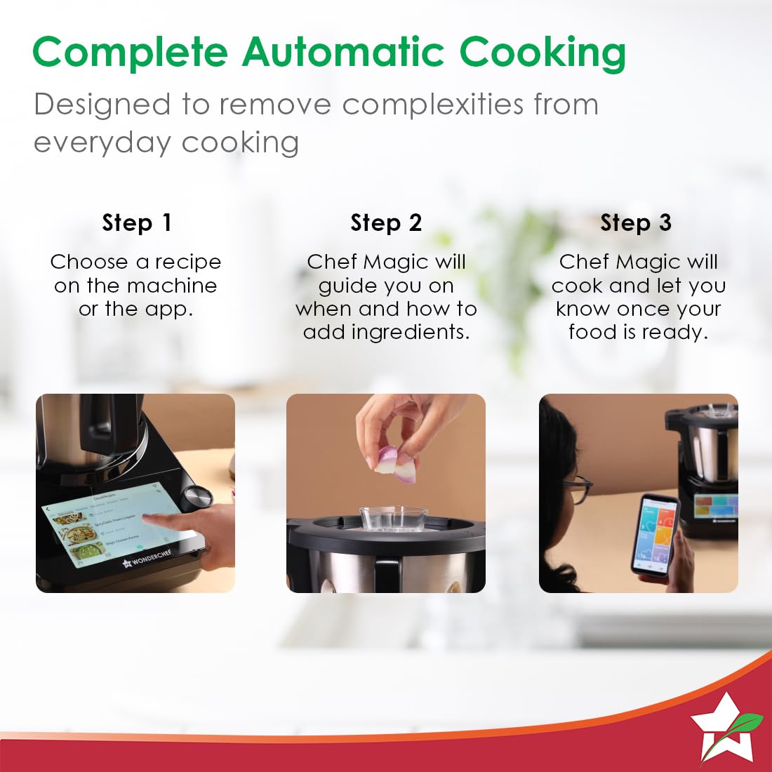 WonderChef Chef Magic K7– All-in-One Automatic Smart Cooking Appliance | 4.7L Stainless Steel | IoT-Enabled with Mobile Sync | Auto-Stir & Auto-Clean | 1800W