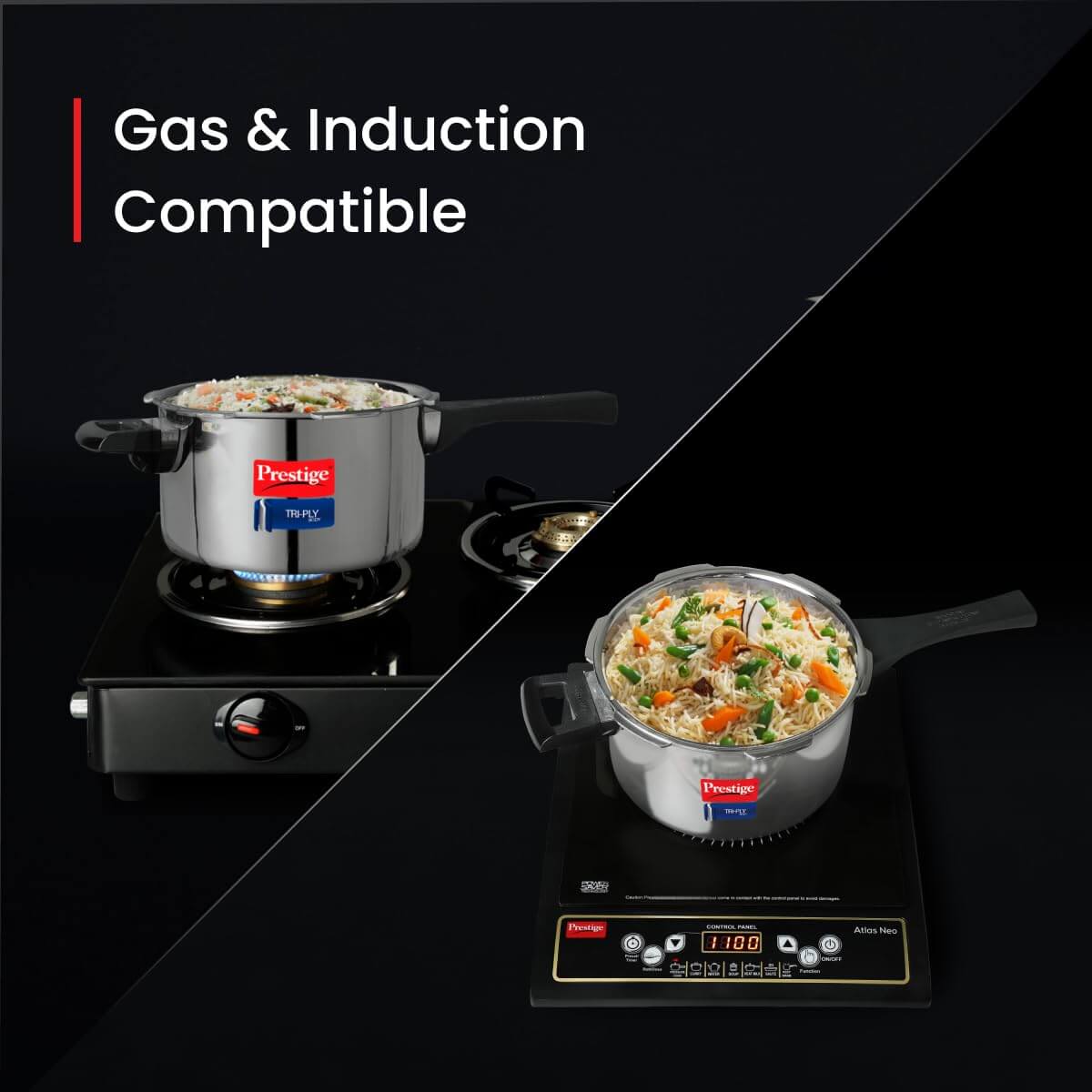 Prestige Svachh Triply Induction Base Outer Lid Pressure Cooker - Deep Lid, Spillage Control, 5-Year Warranty