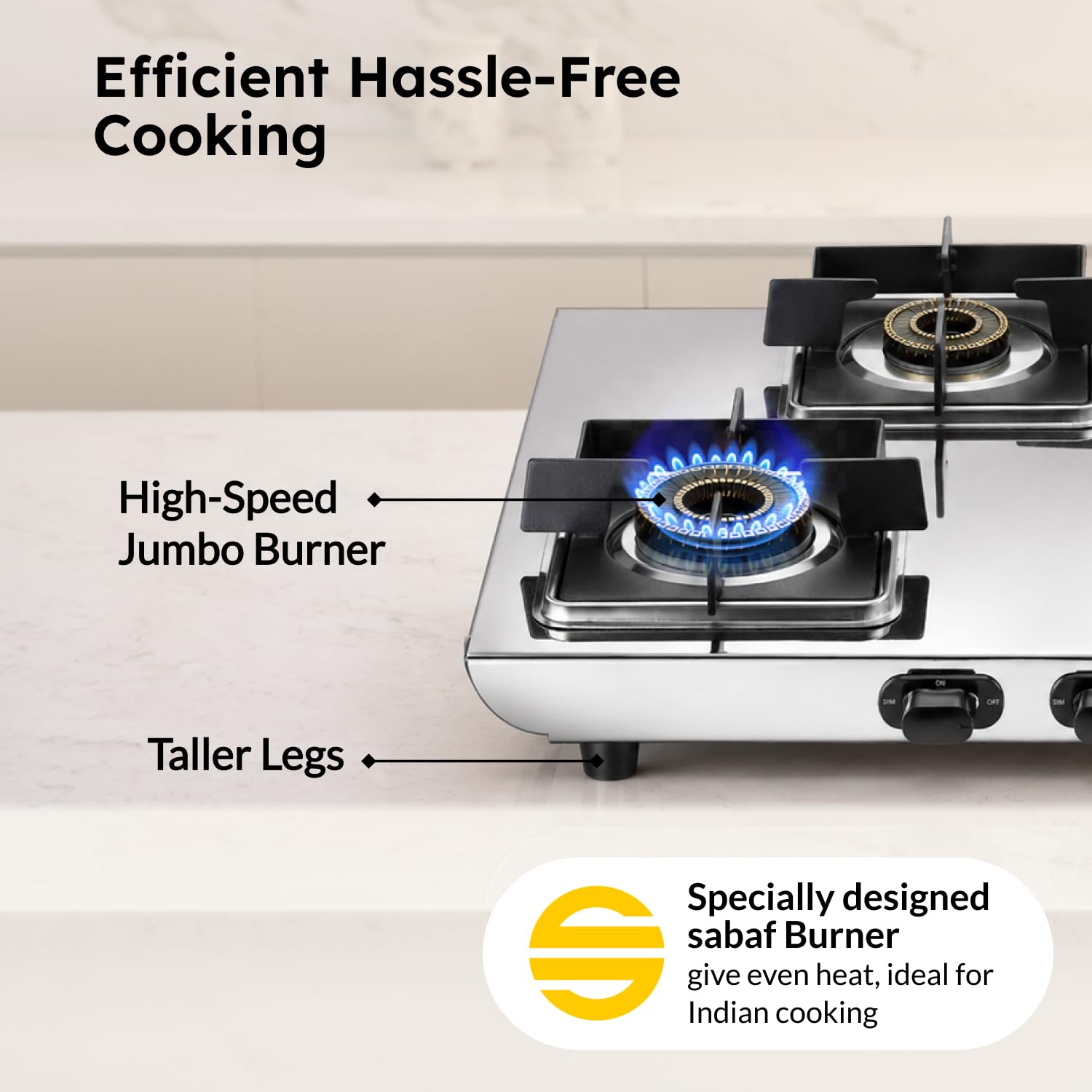 Prestige Valora 04B Stainless Steel Body L.P. Gas Stove 4 Brass Burners Silver|Wind Guard Pan Support|360° Revolving Nozzle|Removable Spill Tray