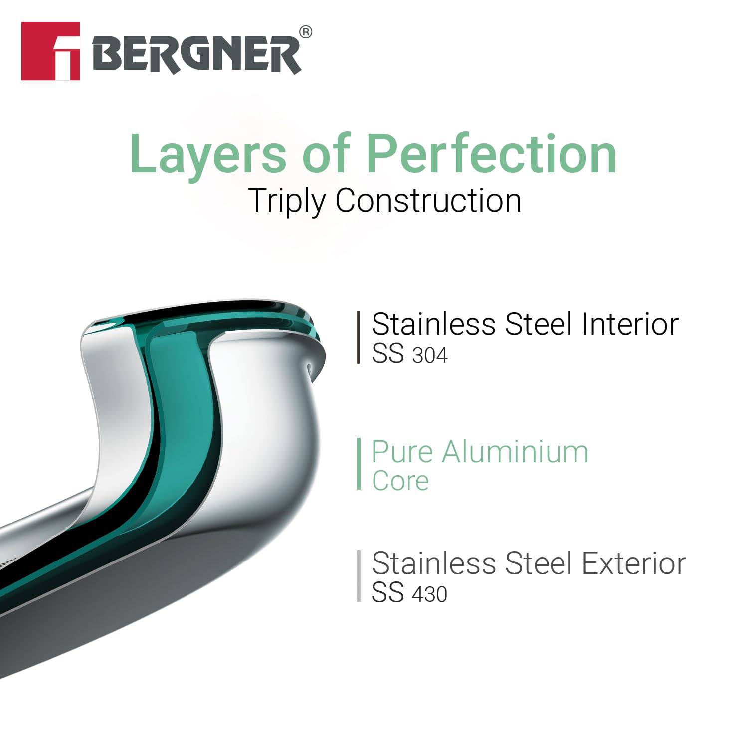 Bergner TriPro 6-piece stainless steel casserole set for healthy cooking with less oil