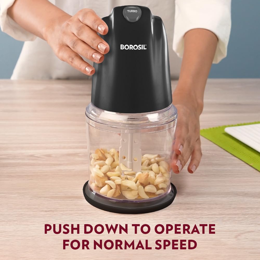 Borosil Chef Delite 260W Electric Chopper - Turbo Speed, Stainless Steel Blades