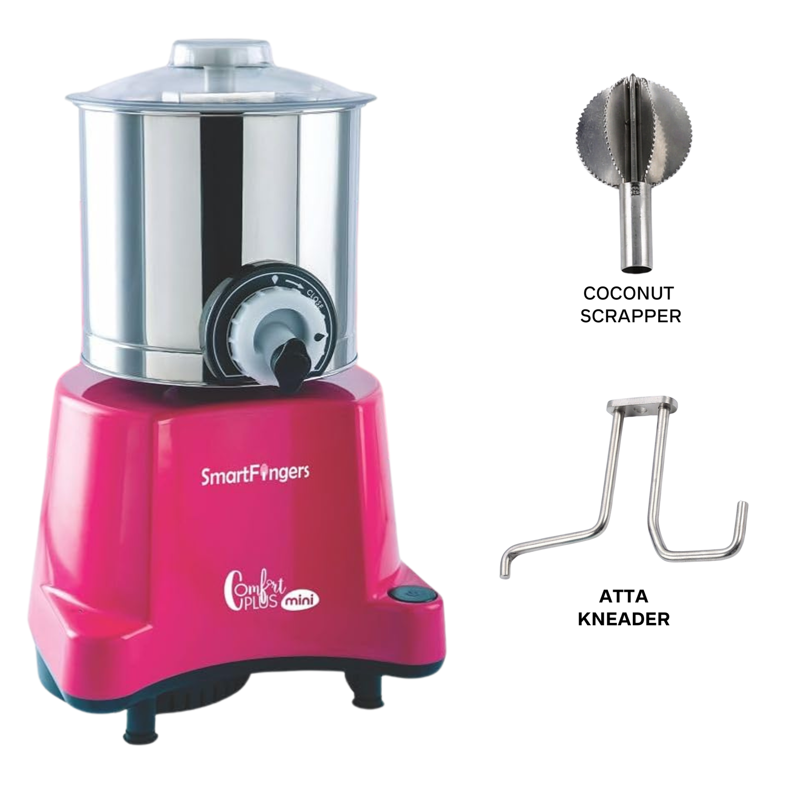 SmartFingers pink wet grinder with triple grinding stones for soft idli dosa batter