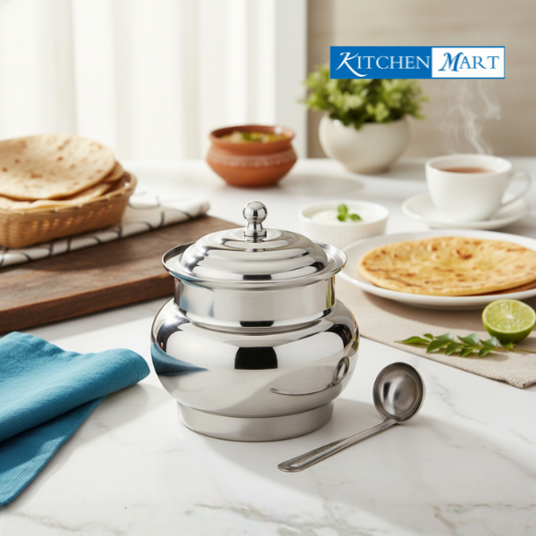 Kitchen Mart Stainless Steel XL Ghee Pot with Lid and Spoon