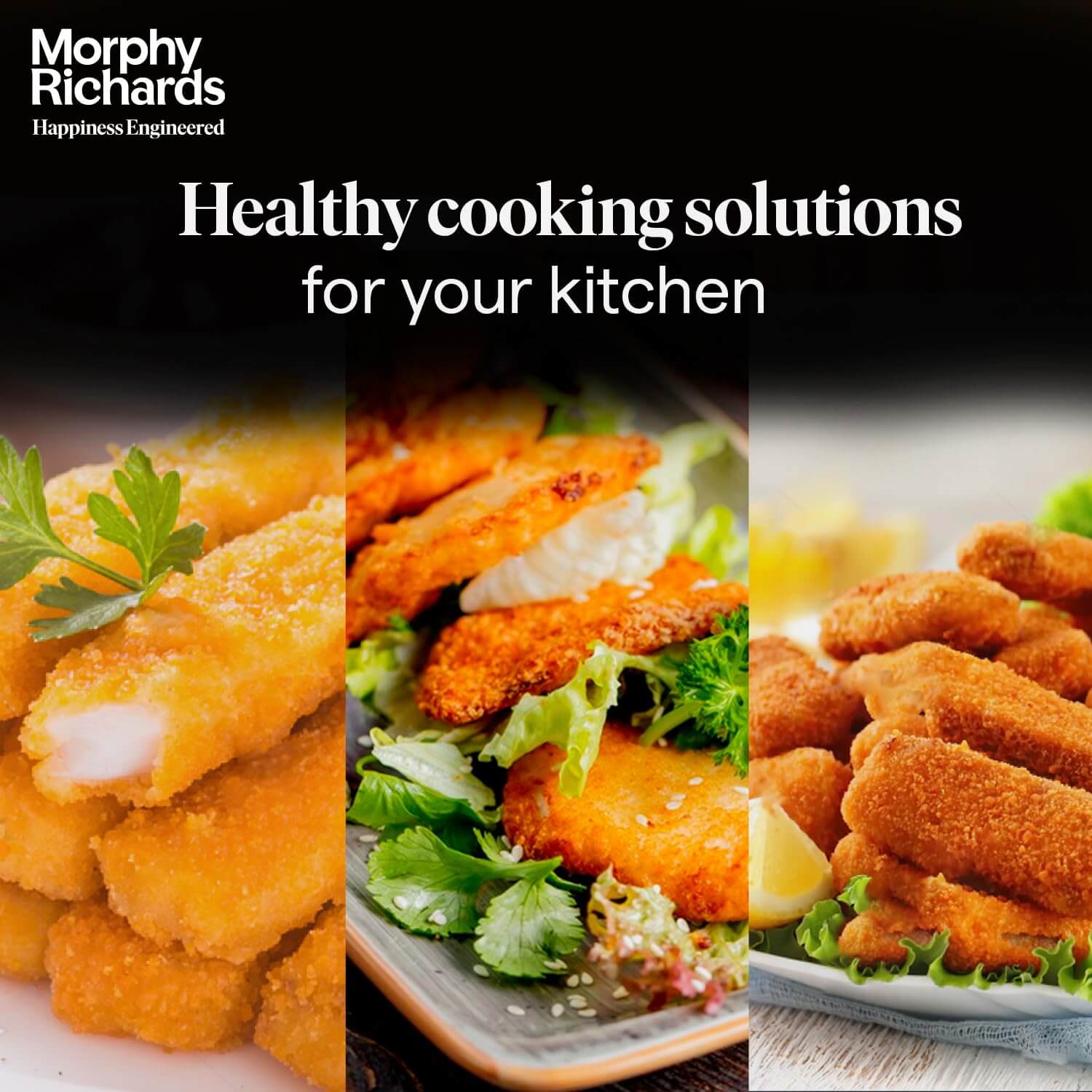 Delicious healthy fried meals showcasing Morphy Richards cooking solutions for your kitchen.