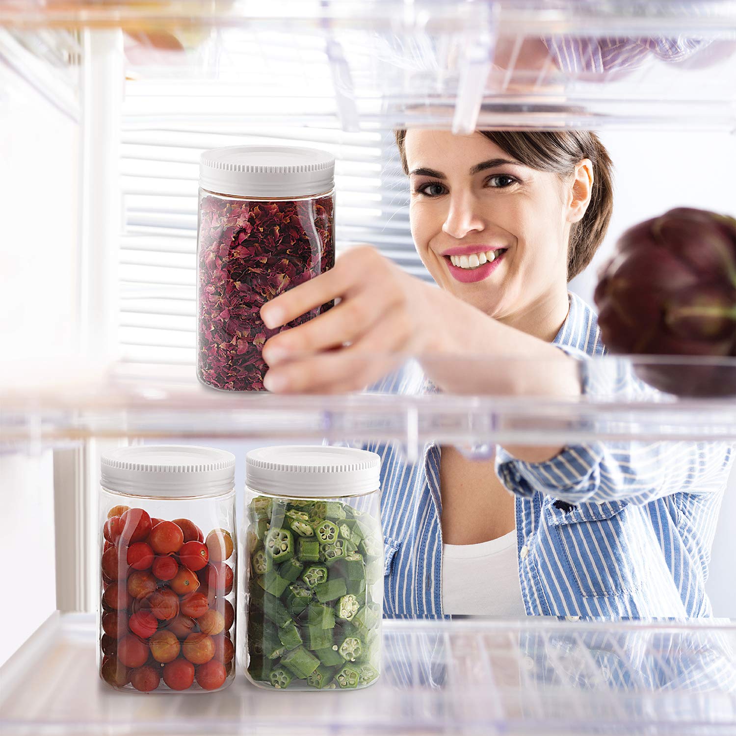 CELLO Fridge Door Canister | 100% Food Grade & BPA Free Airtight containers | Elegant and durable with easy to open lids | 1000ml, Set of 6 | White