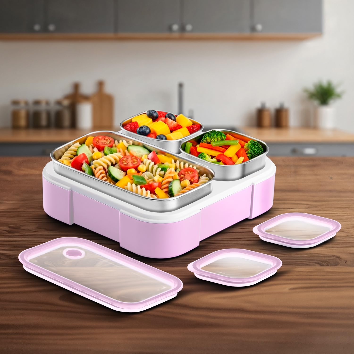 VAYA TYDBYT Stainless Steel Bento Lunch Box with 3 Leakproof Compartments – Perfect for Kids, Office & School
