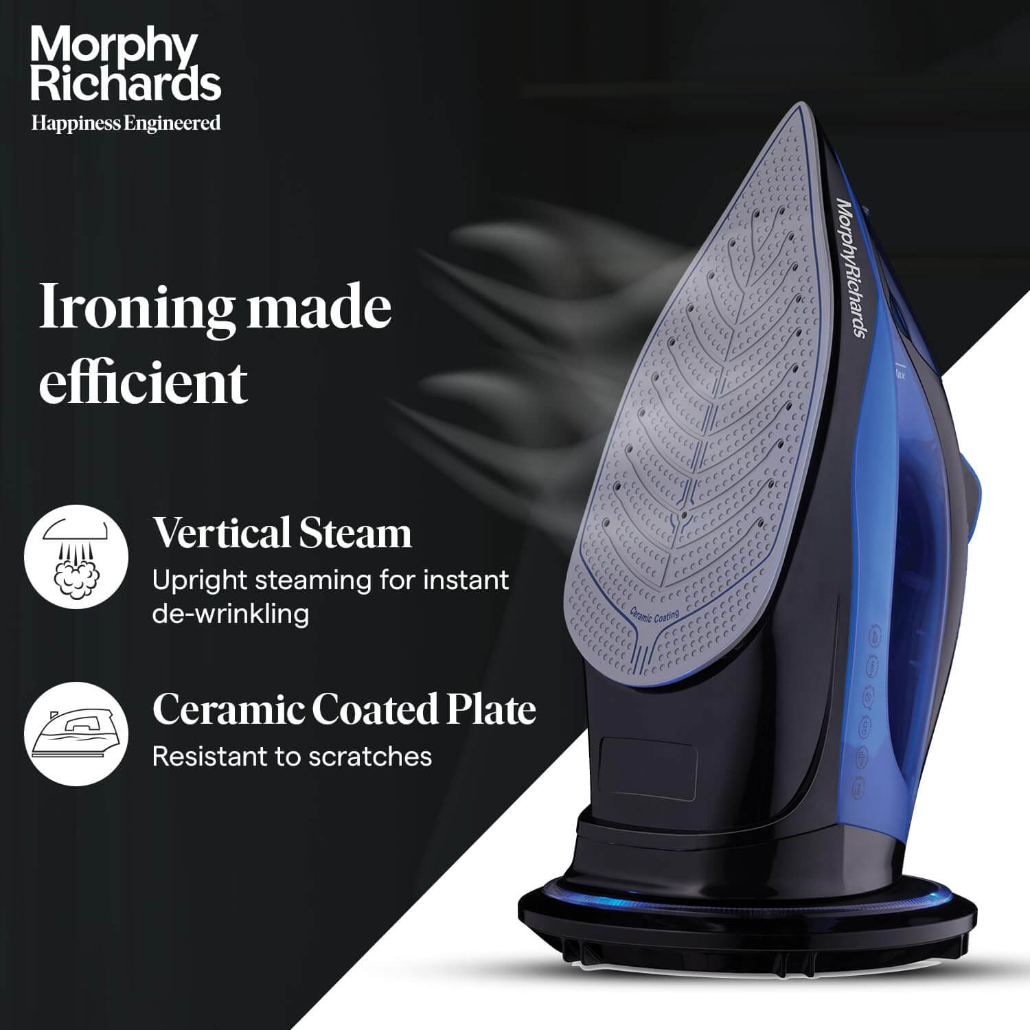 Professional cordless iron with anti-drip function and steam vents