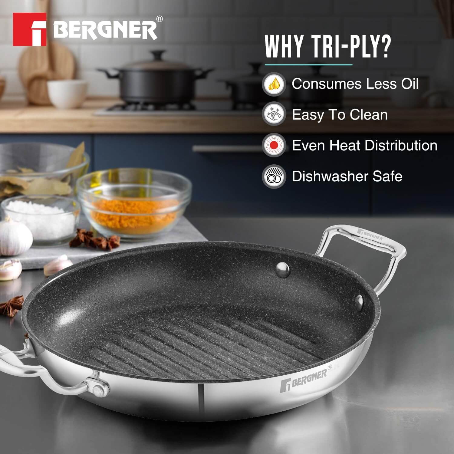 Easy-to-Clean 26cm Grill Pan – Minimal Oil Use for Healthy Cooking