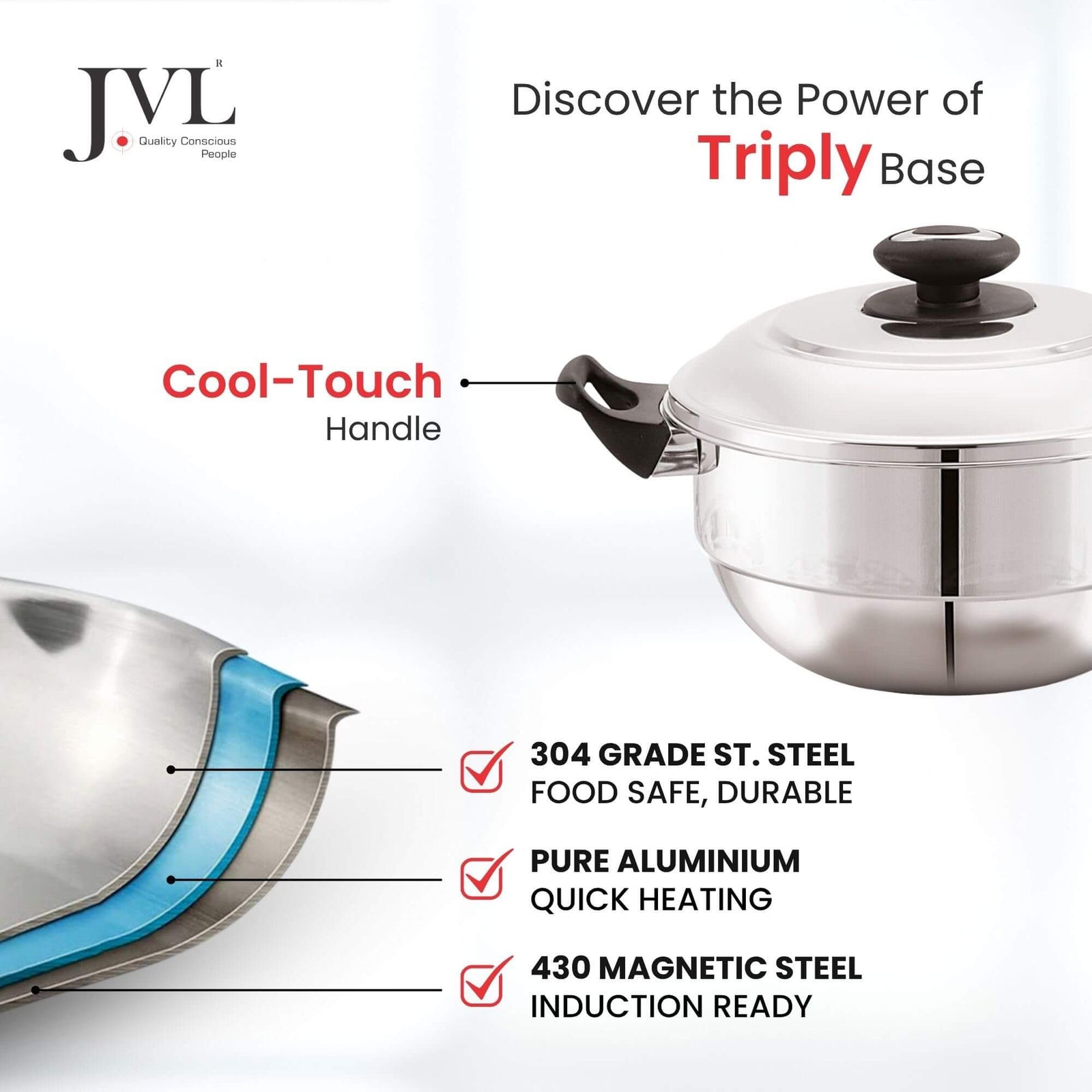 JVL stainless steel multi kadai steamer set perfect for South Indian cooking