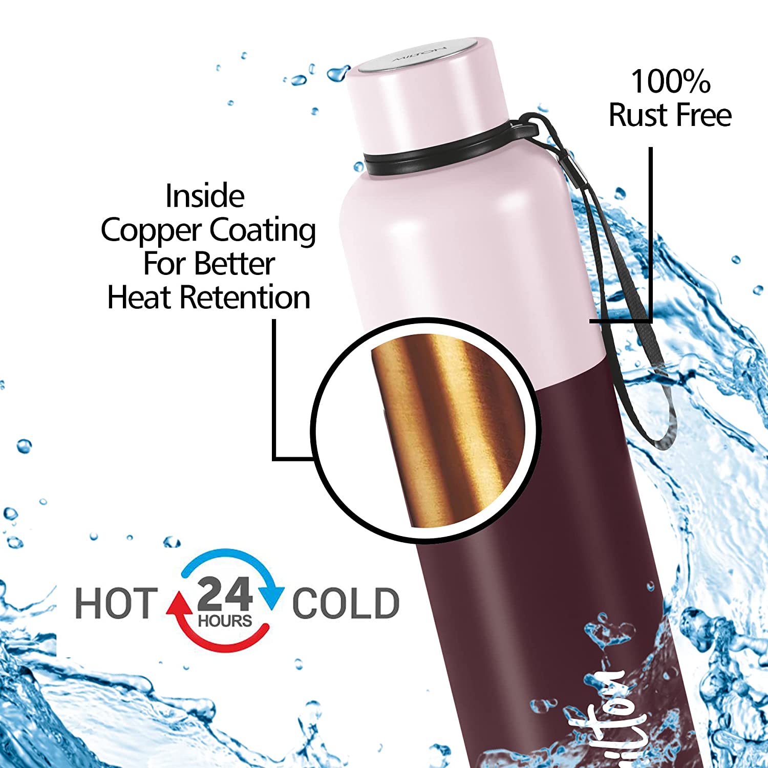 Milton Ancy 1000 Thermosteel Water Bottle, 1050 ml