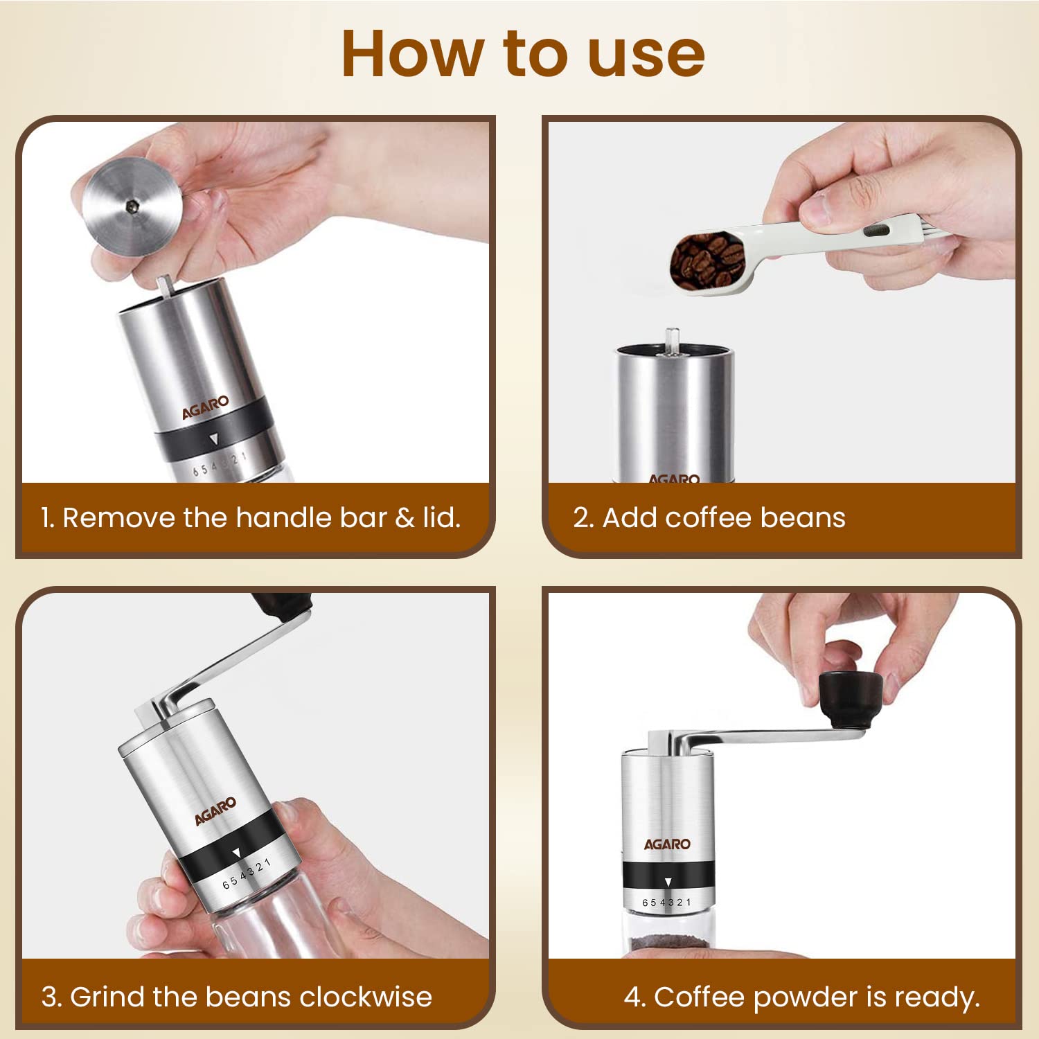 AGARO Grinder with Adjustable Settings Displayed