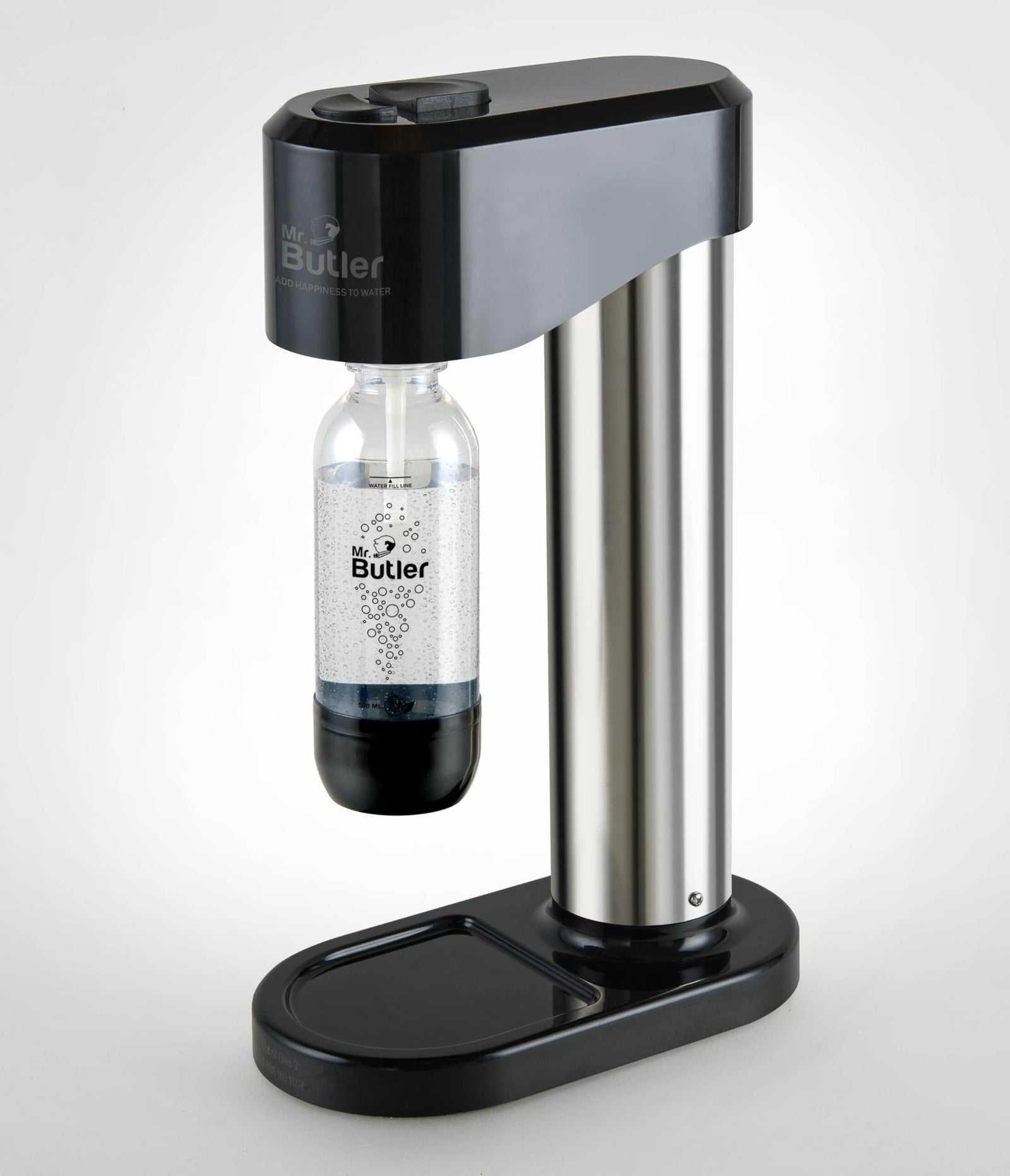 Mr. Butler Instafizz Sodamaker silver and black home carbonation system with CO2 cylinder