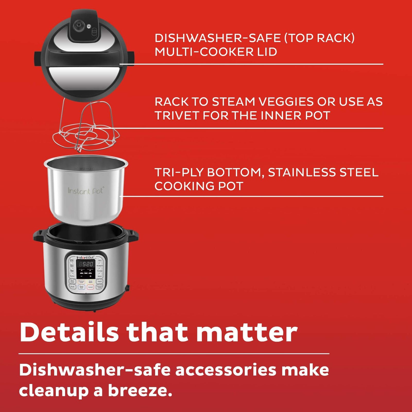 Instant Pot 3L 7-in-1 Electric Pressure Cooker – Stainless Steel Multi-Use Cooker for Rice, Slow Cooking, Steaming & More