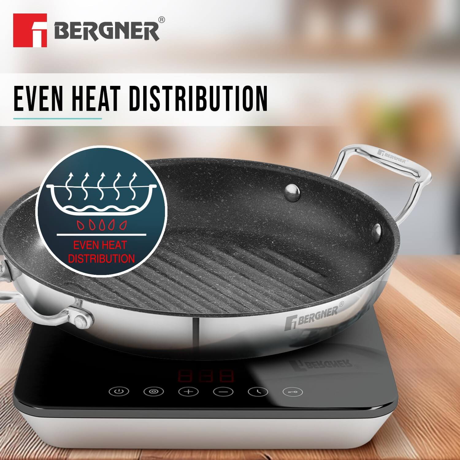 26cm triply stainless steel grill pan for healthy, even cooking