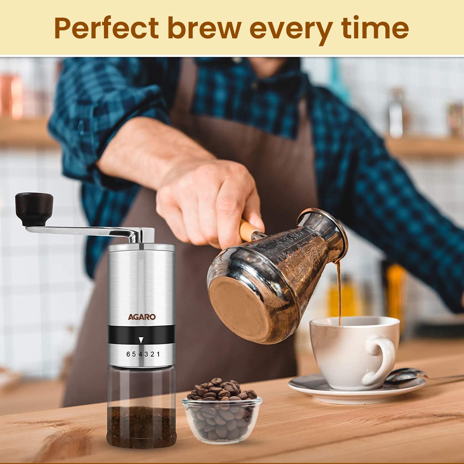AGARO Manual Grinder with 100-Gram Glass Jar and Scoop B