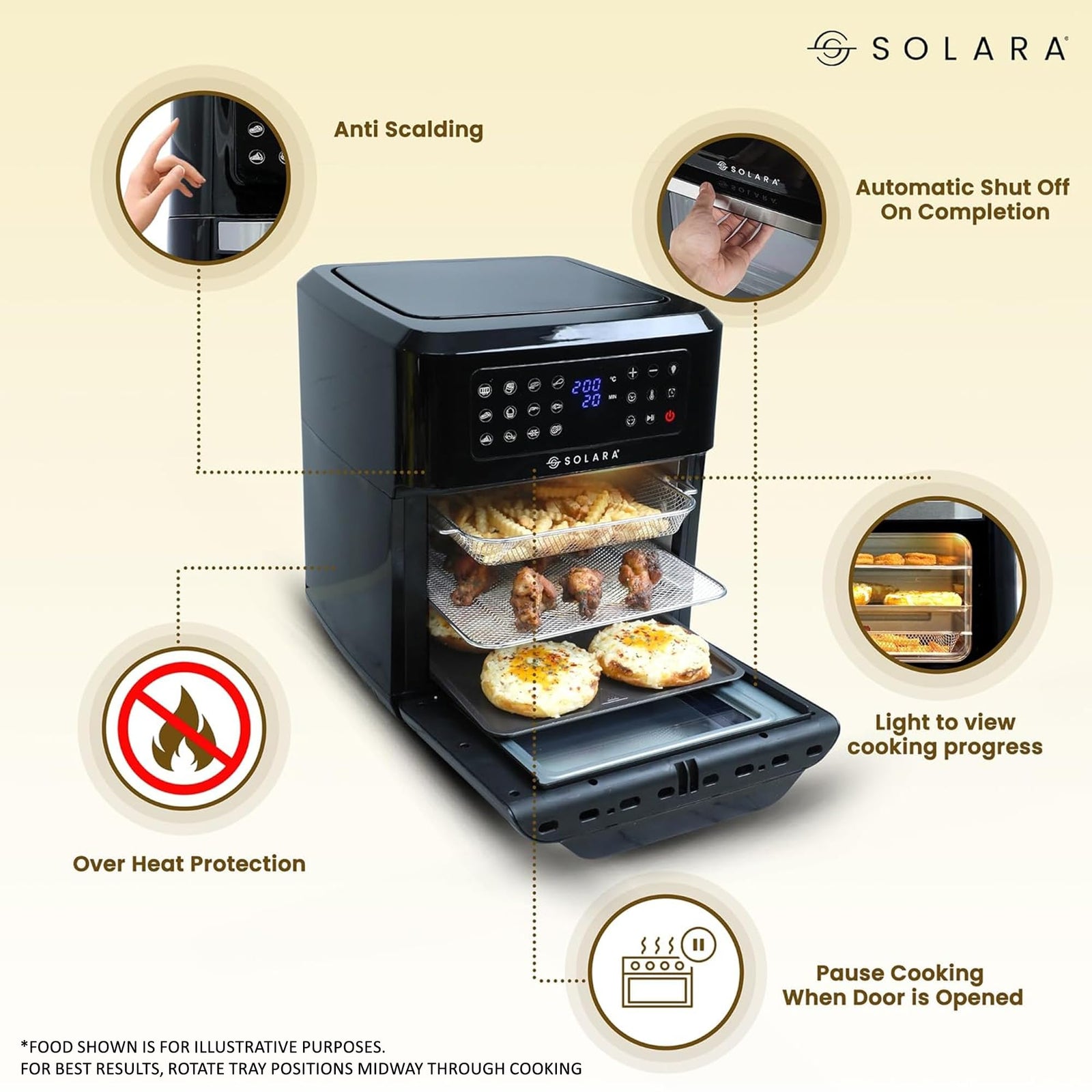 SOLARA family-size air fryer oven for grilling roasting baking