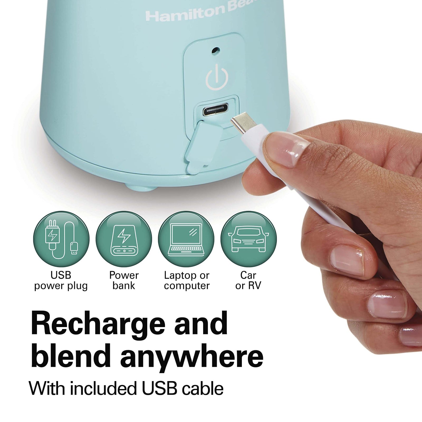 On-the-go rechargeable blender in vibrant aqua color