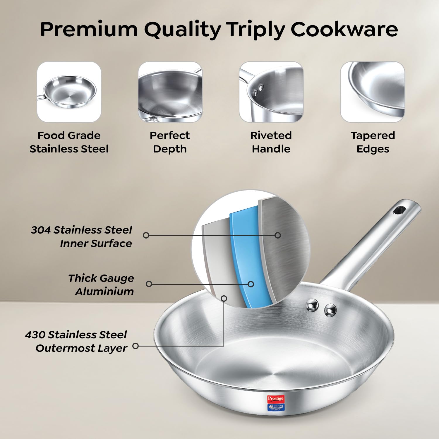 Prestige triply 22cm fry pan for sauteing and everyday cooking