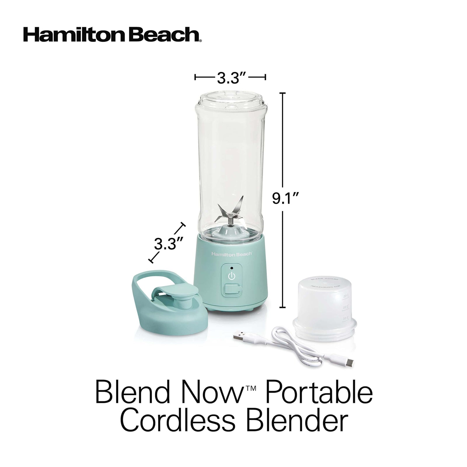 Hamilton Beach Portable Blender - Aqua with shatterproof jar with dimensions