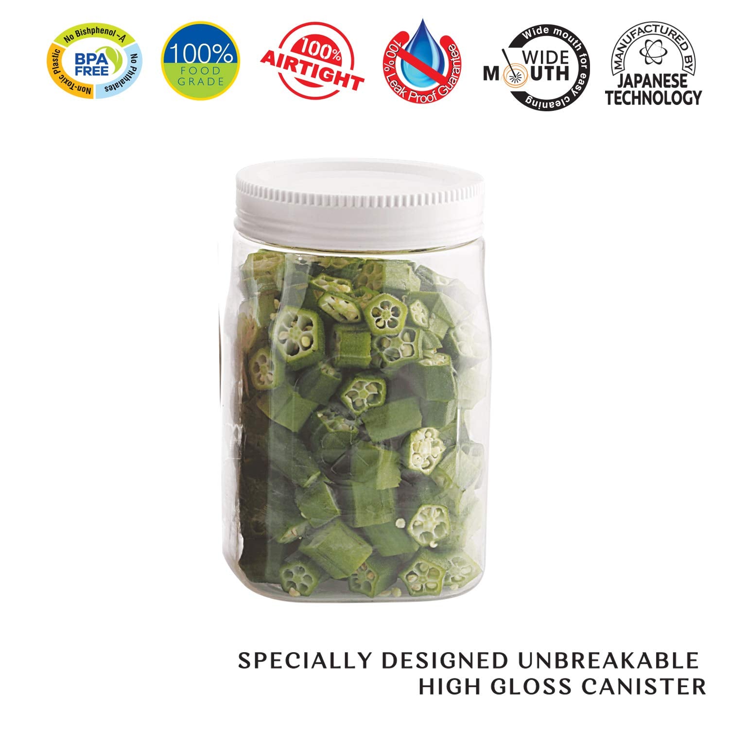 CELLO Fridge Door Canister | 100% Food Grade & BPA Free Airtight containers | Elegant and durable with easy to open lids | 1000ml, Set of 6 | White