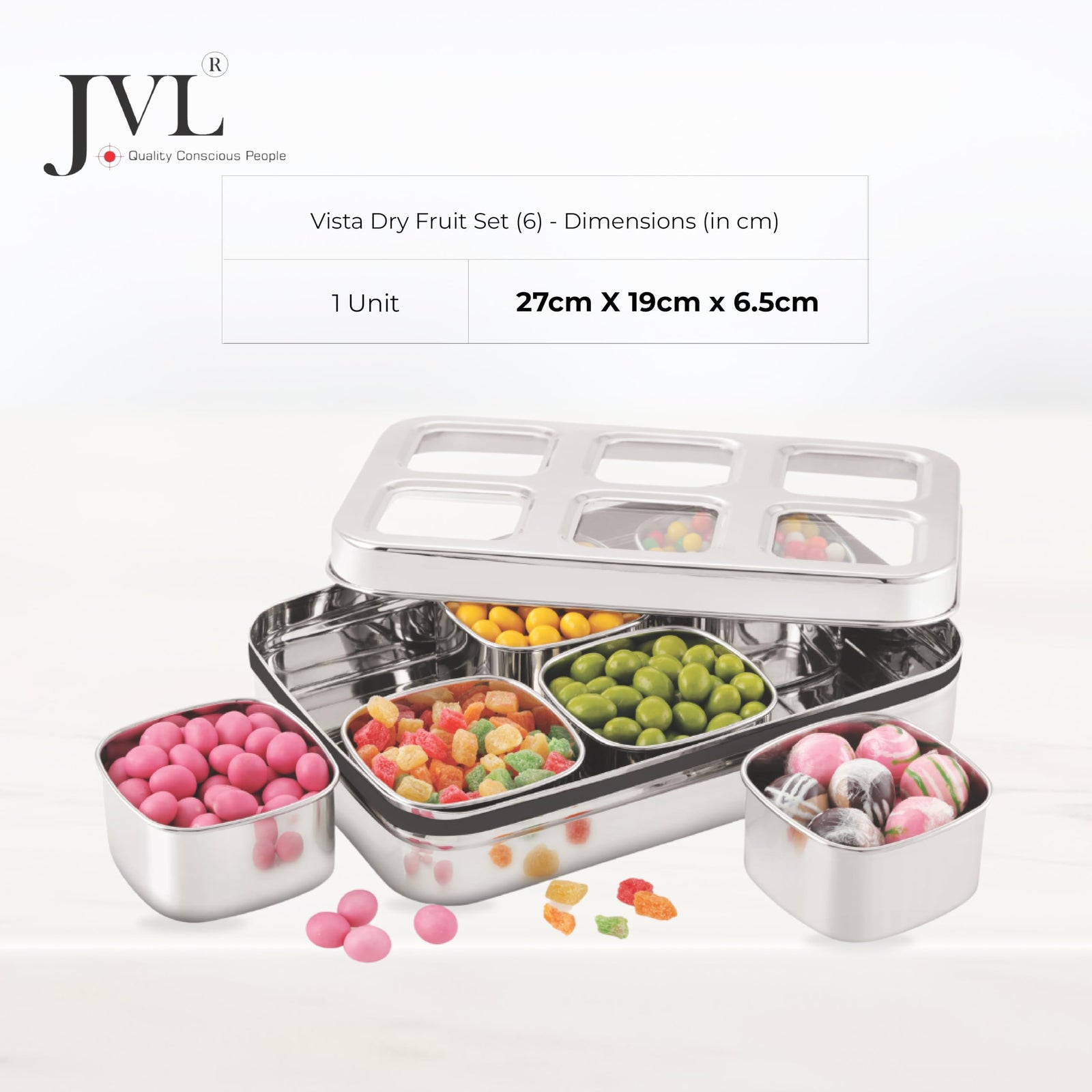Rust-resistant mirror polish steel dry fruit serving box with lid
with dimensions