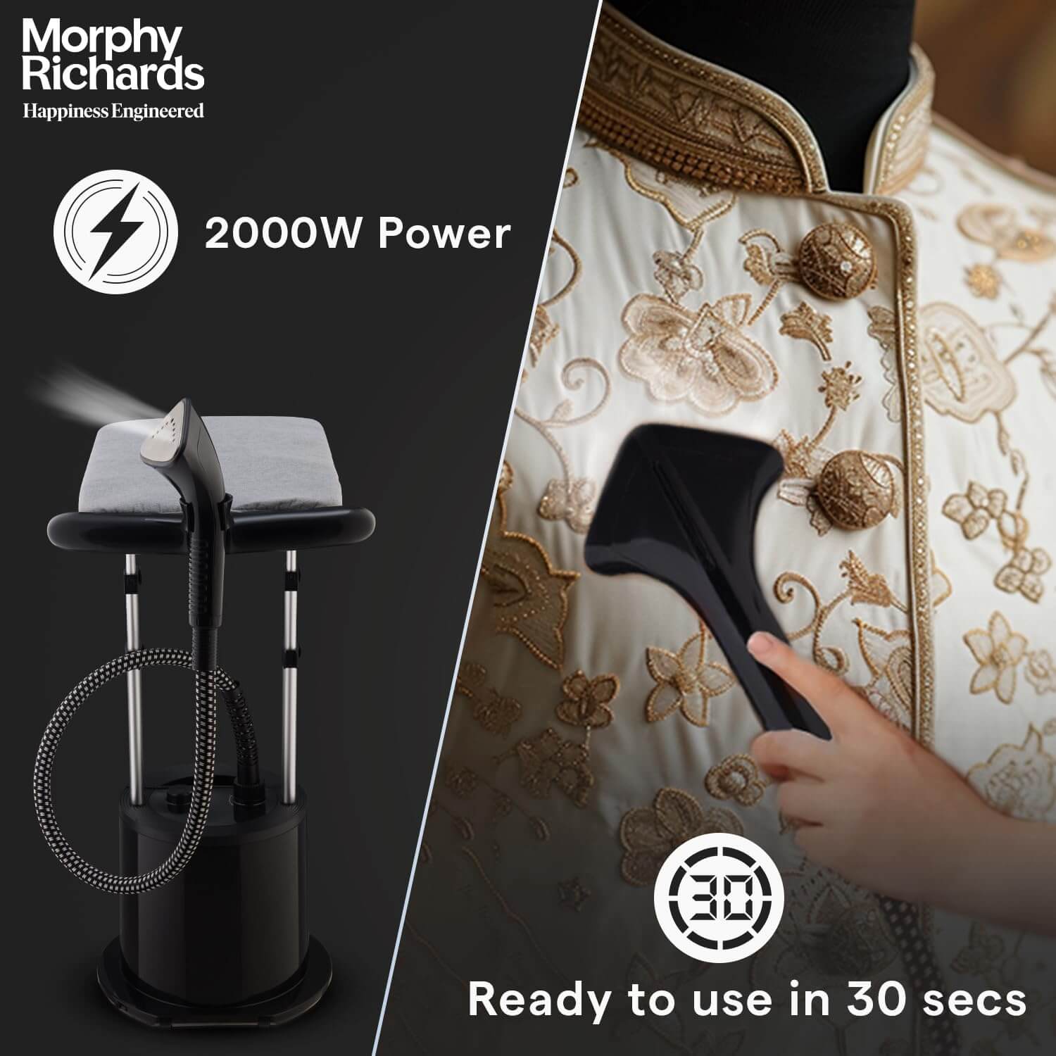 Morphy Richards Vogue upright garment steamer black with adjustable height pole and water tank super powerful