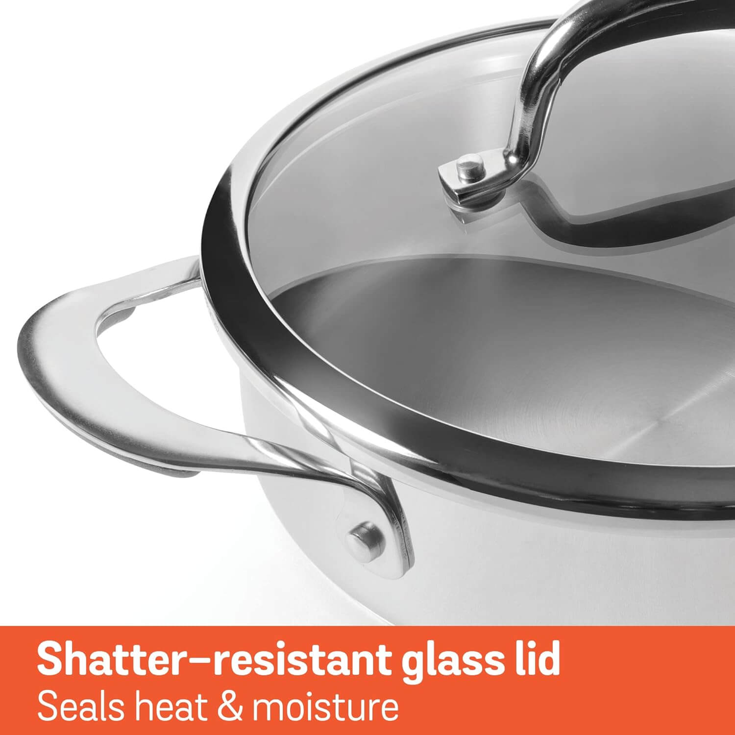 Meyer Select Nickel-Free Stainless Steel Sauteuse with Glass Lid | Triply Base Steel Pan | Gas & Induction Compatible | Dishwasher Safe