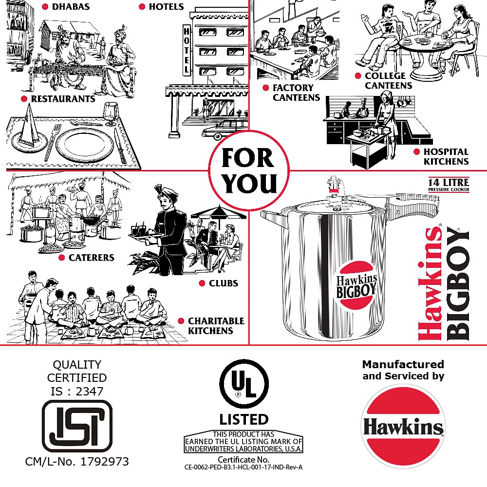 Hawkins Bigboy Aluminum Pressure Cooker - Durable, Large Capacity for Restaurants and Catering
