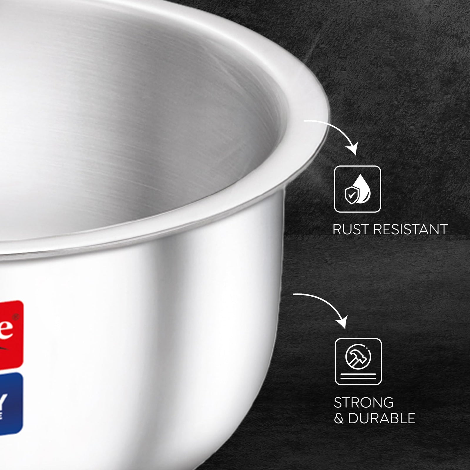 Six-piece stainless steel tope collection from 0.75L to 3.9L capacity for Indian kitchen