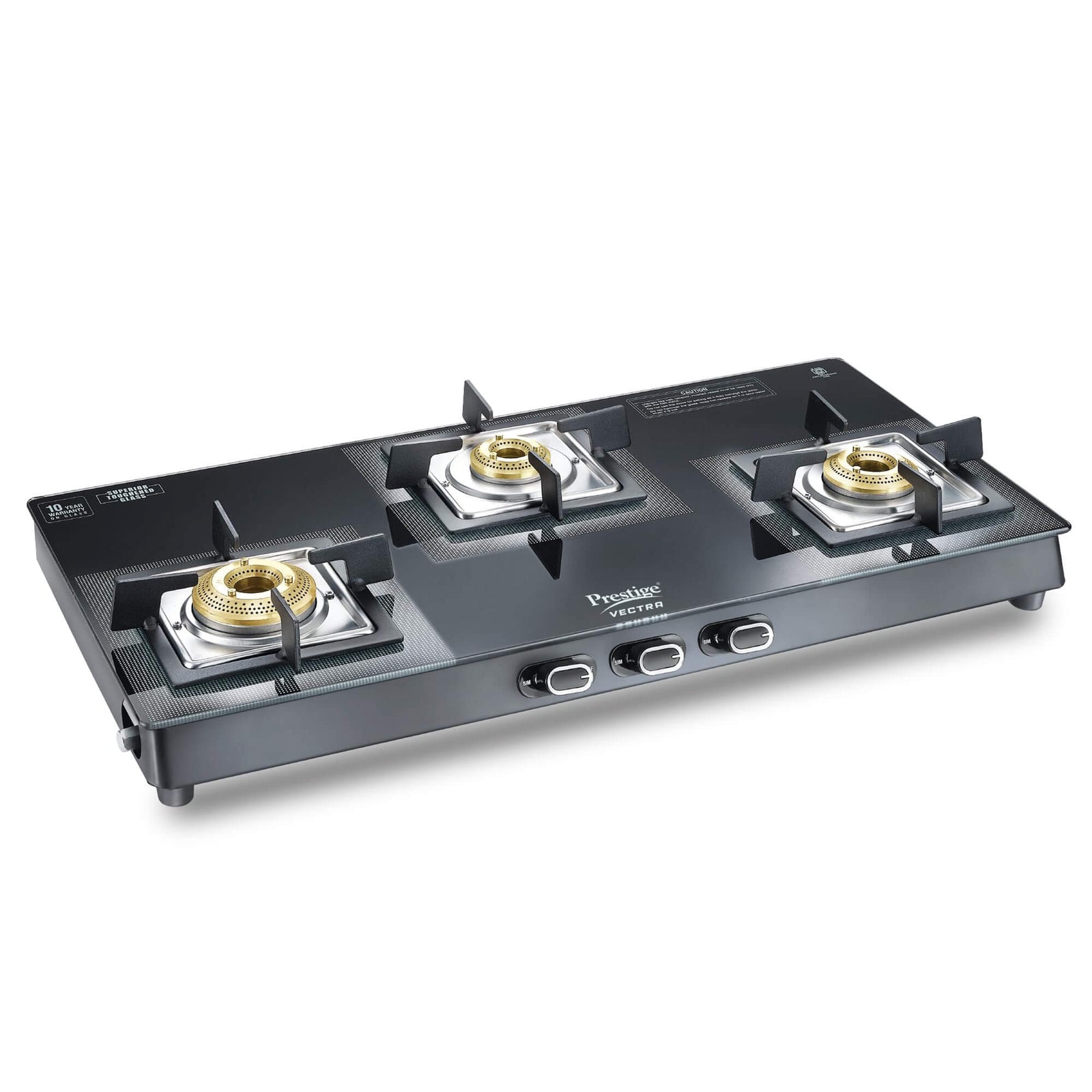 Prestige Vectra 3 Burner Gas Stove with Toughened Glass – Durable & Stylish