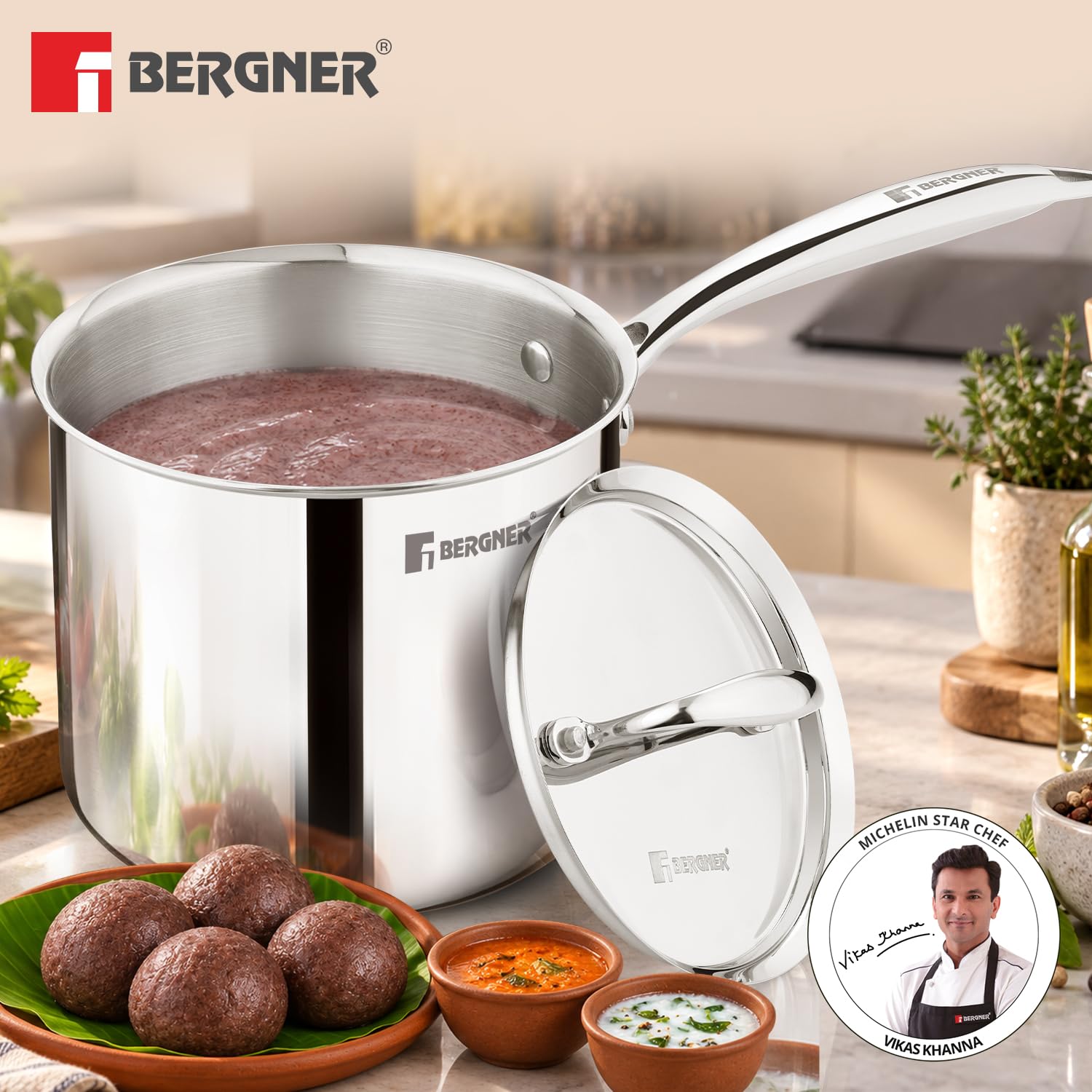 Ragi mudde cooked in the Bergner Argent Triply Mudde Pan, served with saaru