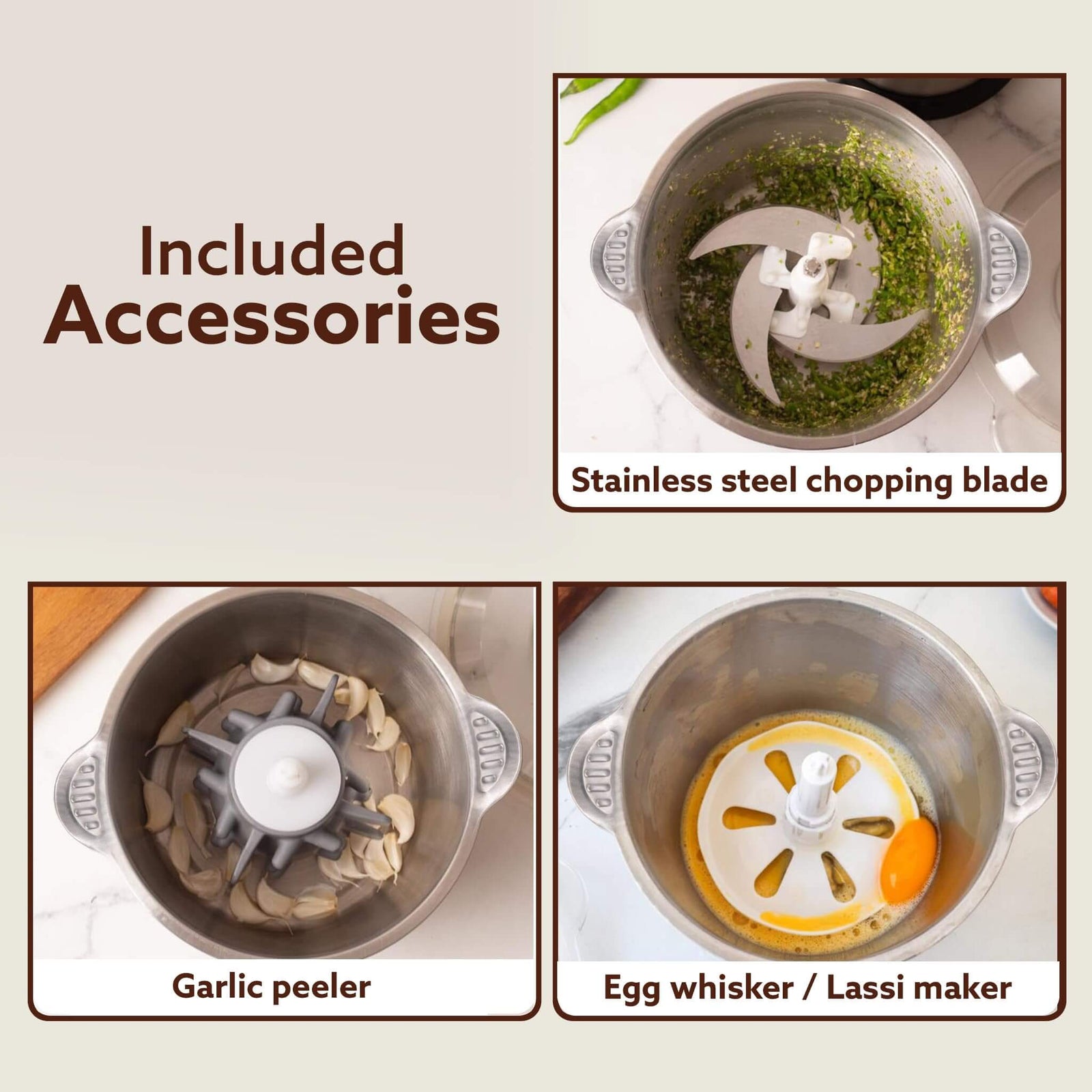 AGARO Delite Vegetable & Meat Chopper for Kitchen, Garlic Peeler, Egg Whisker, 2L Bowl, 400W Motor, 3 Speed Settings, Meat Grinder, Vegetable Mixer, Stainless Steel Body, Onion, Garlic, Fruits.