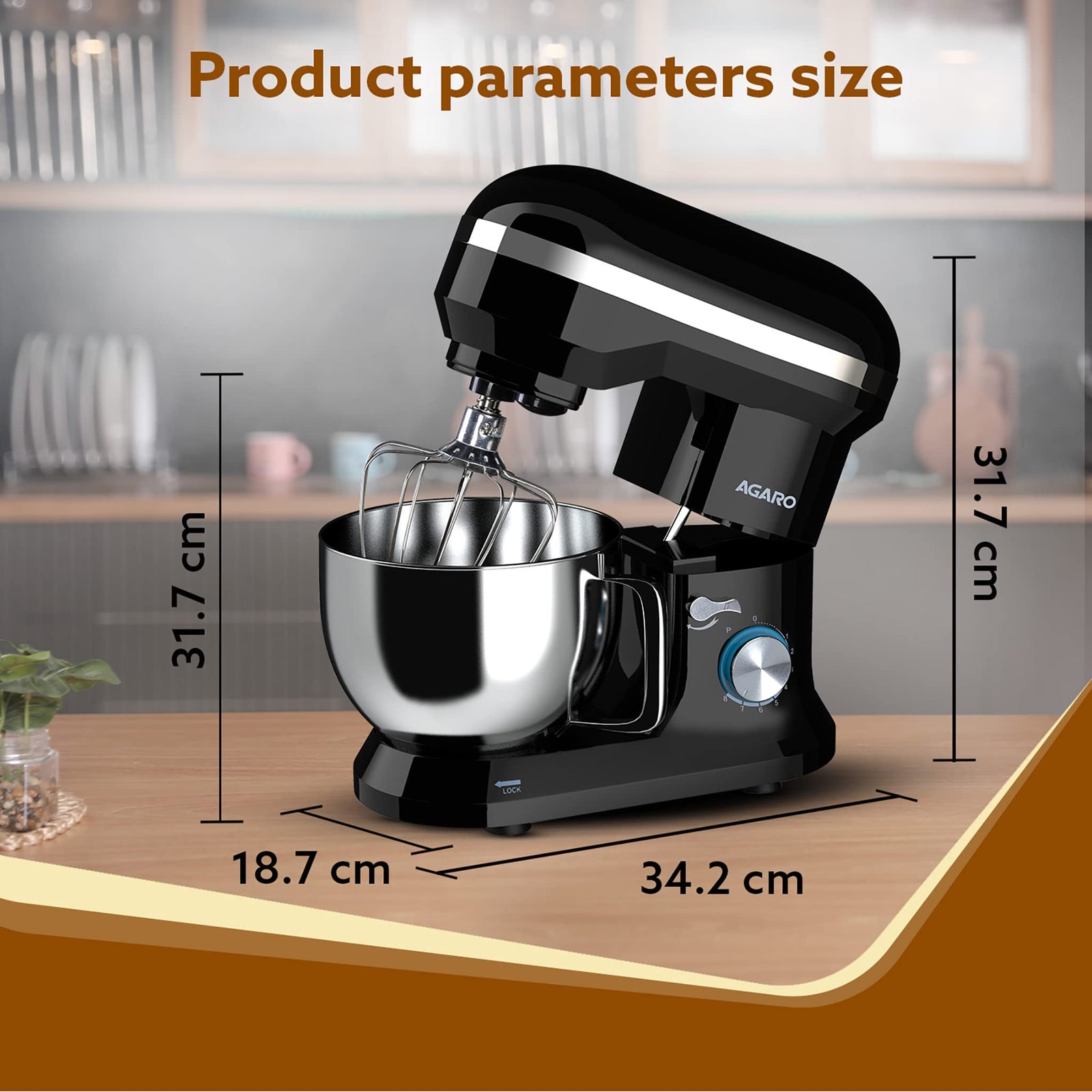 AGARO Royal Stand Mixer 1000W with 5L SS Bowl and 8 Speed Setting I Includes Whisking Cone, Mixing Beater & Dough Hook, and Splash Guard, 2 Years Warranty, (Black)