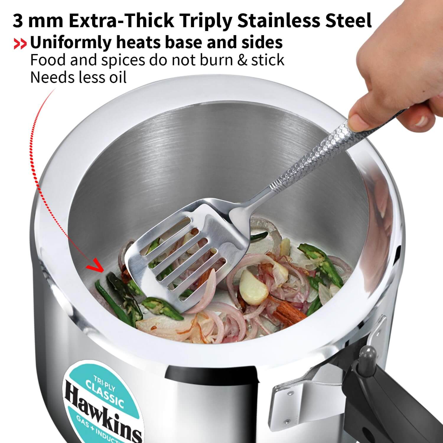 Premium Hawkins Triply Pressure Cooker 3L – Heat-Diffusing Core for Quick Cooking