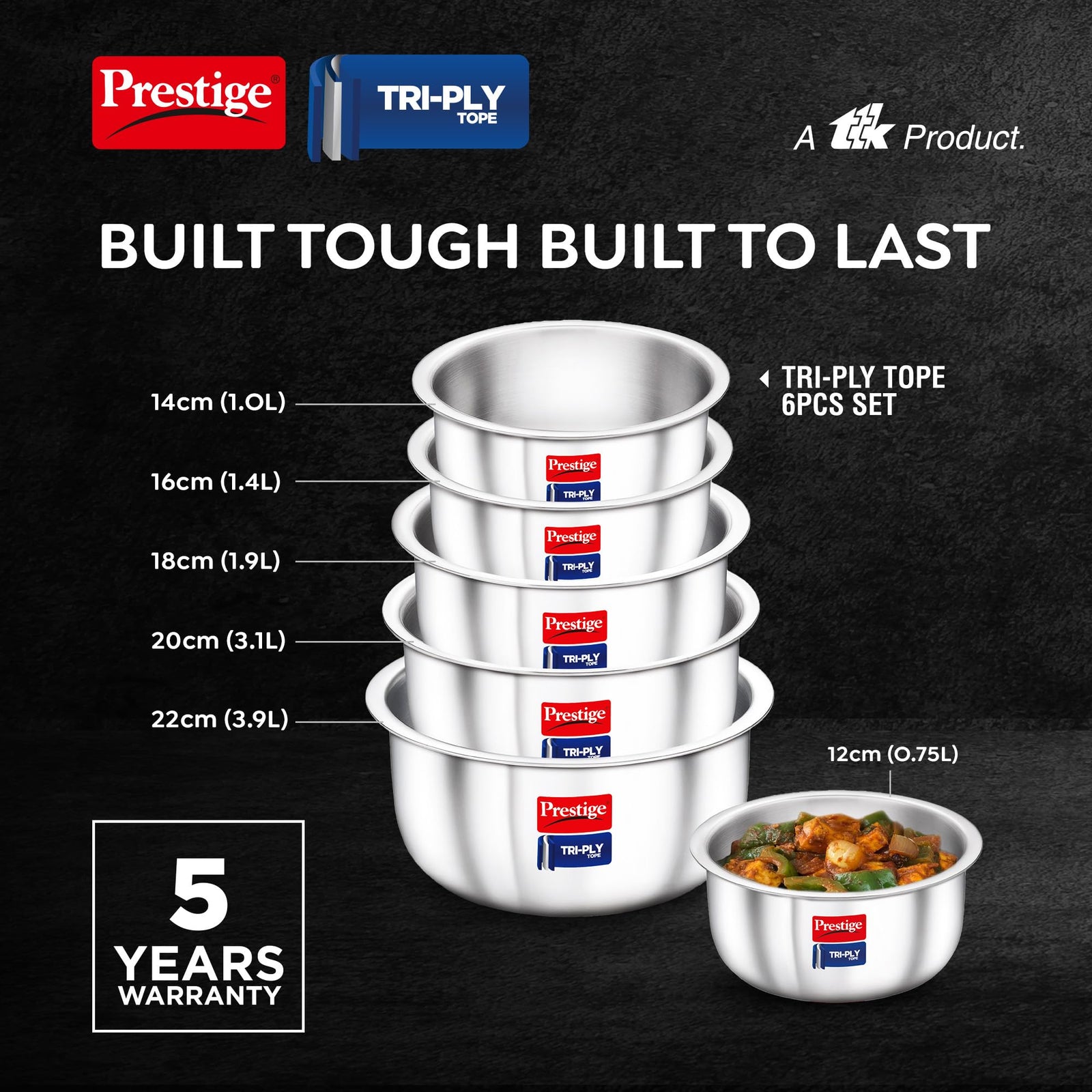 Prestige durable stainless steel tope set featuring 304-grade steel with aluminum layer