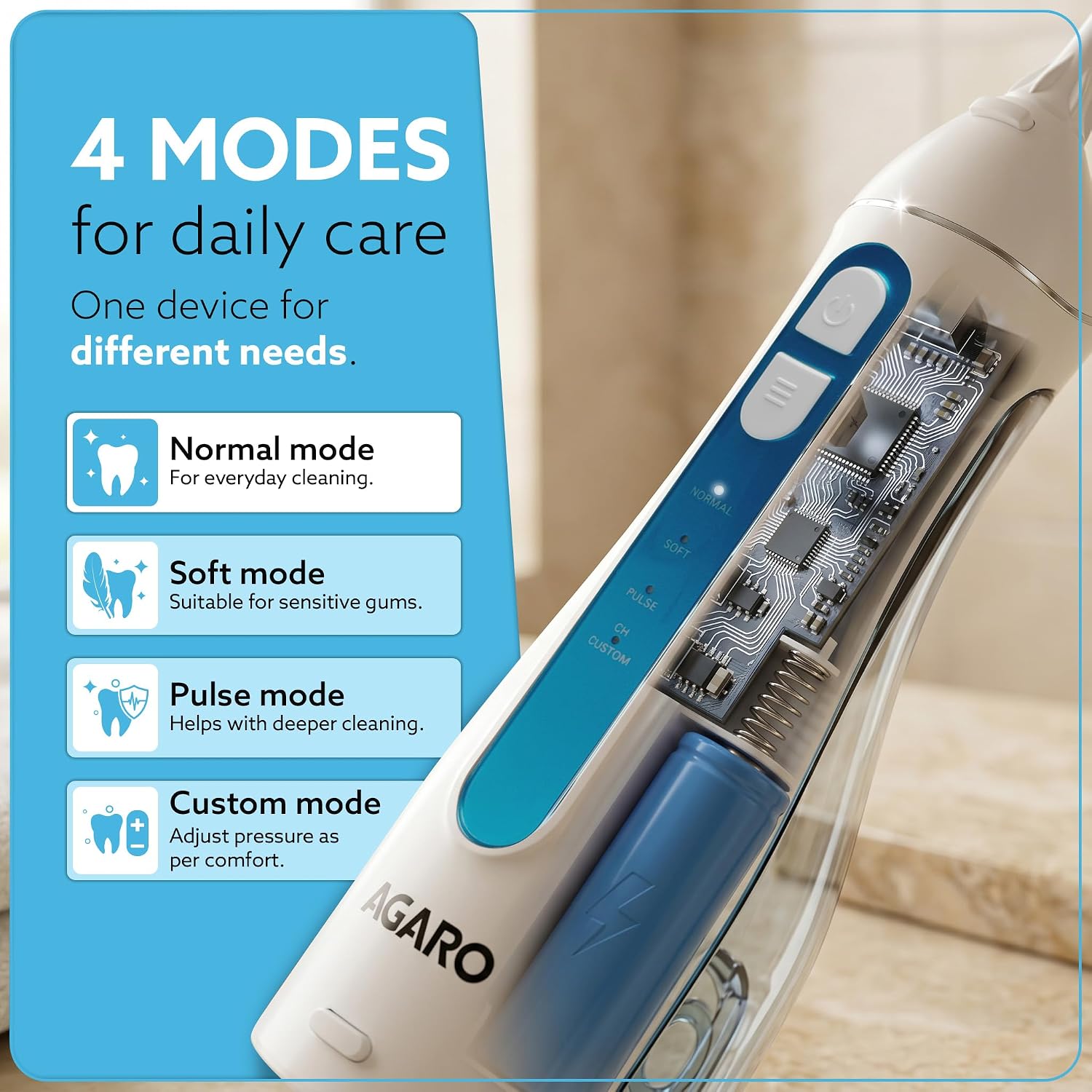 AGARO Ultra Plus Cordless Water Flosser, 200 ml Tank, 4 Cleaning Modes, 5 Nozzles, IPX7 Waterproof Oral Irrigator