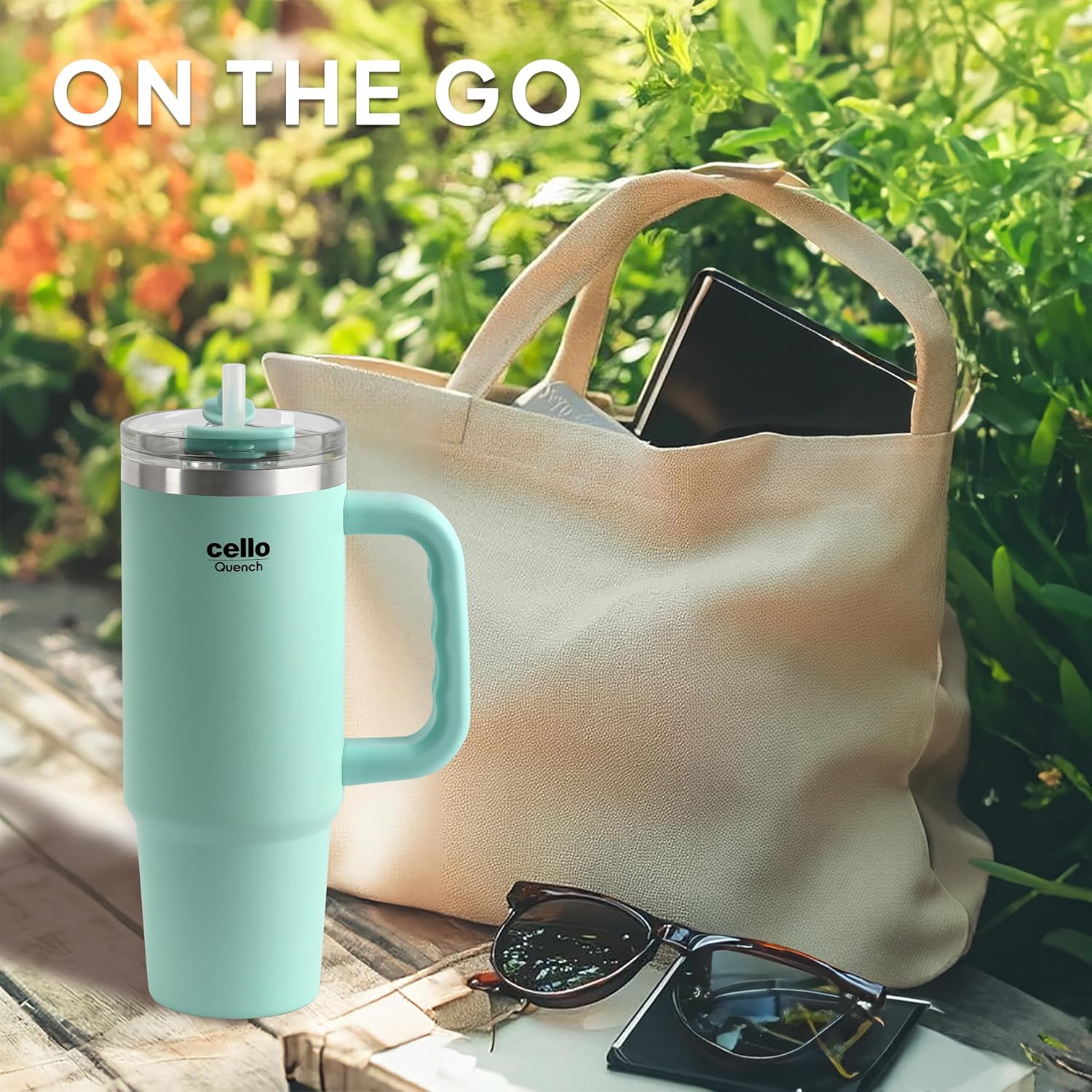 Cello Quench Insulated Stainless Steel Tumbler 550ml with Straw & Handle