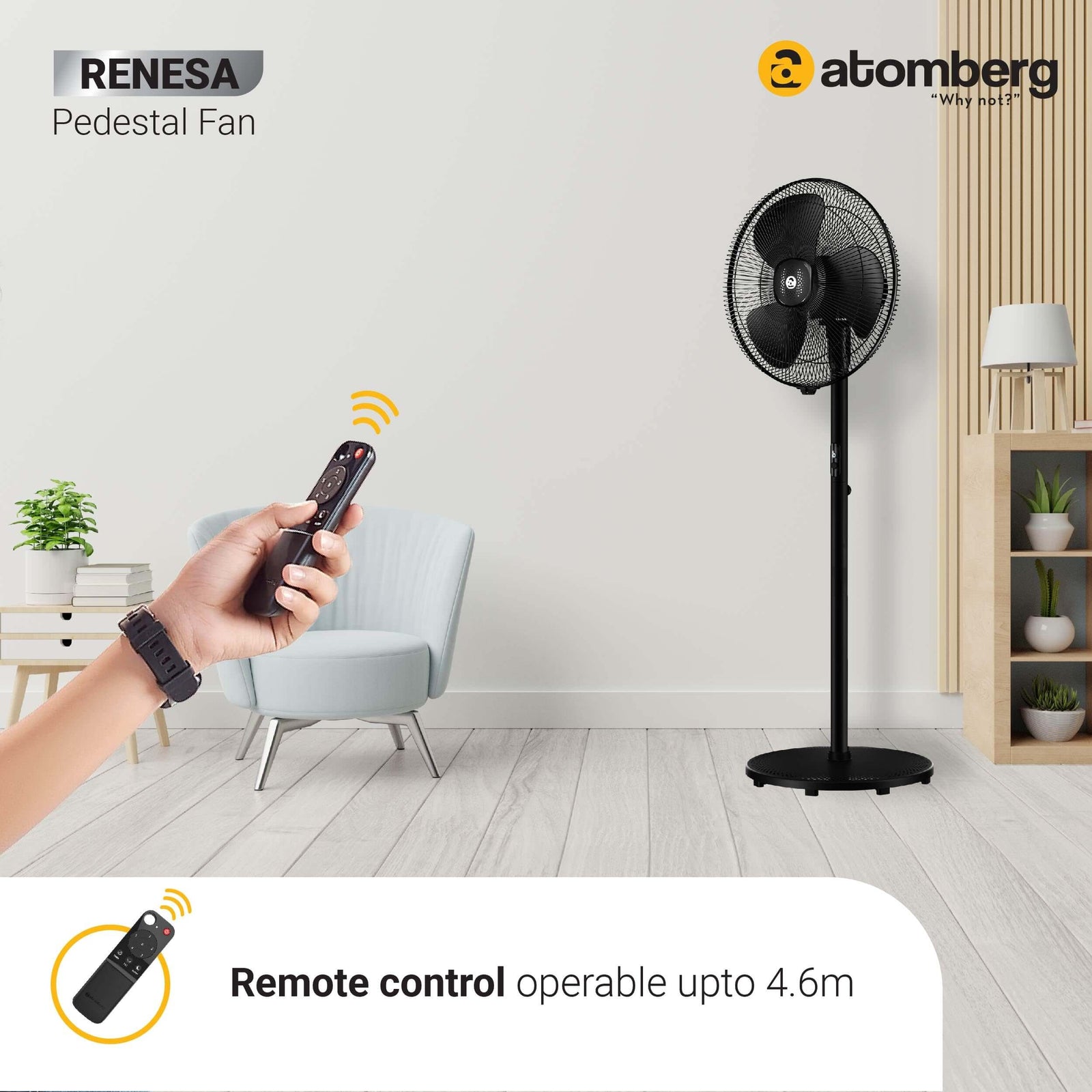 Renesa Fan with Detachable Grill for Easy Cleaning with remote