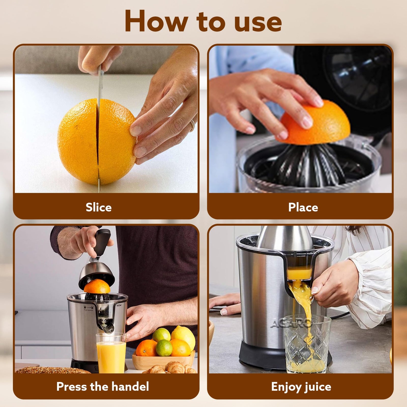 AGARO Regency Electric Citrus Juicer 350w Steel with Pulp Control