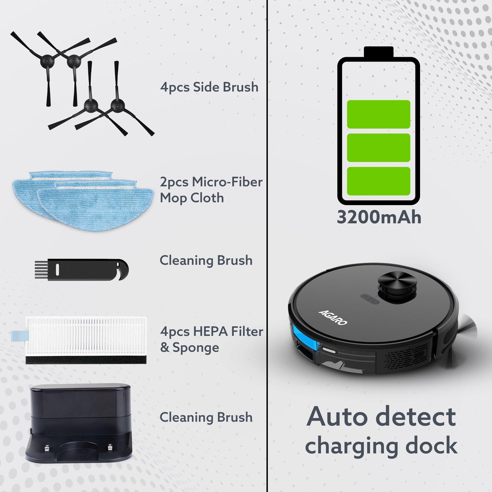 AGARO Alpha Robot Cleaner with Dual Side Brushes and Microfibre Mop Cloth