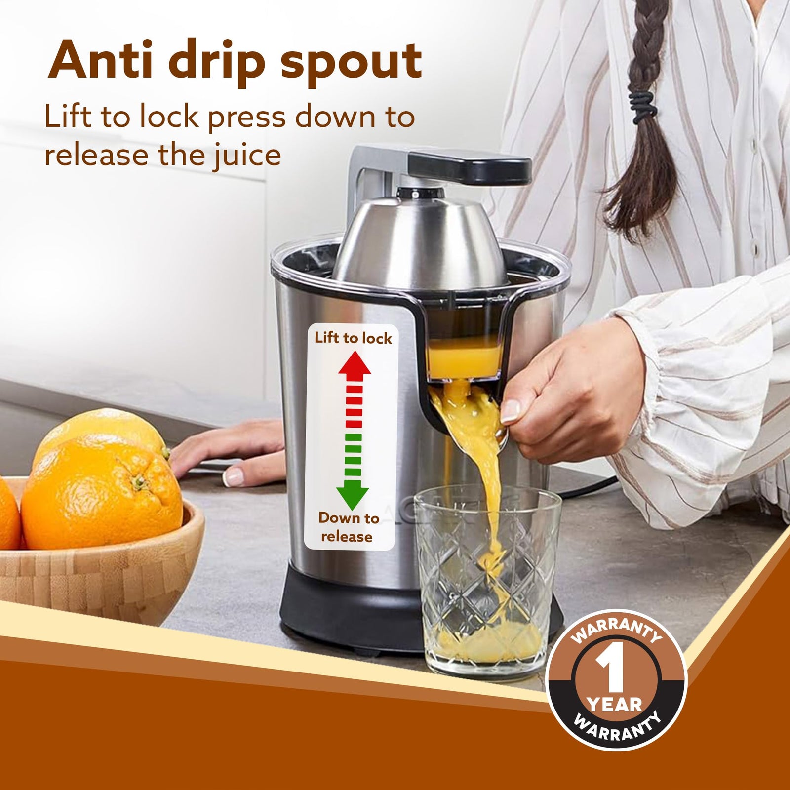 AGARO Regency Electric Citrus Juicer 350w Steel with Pulp Control