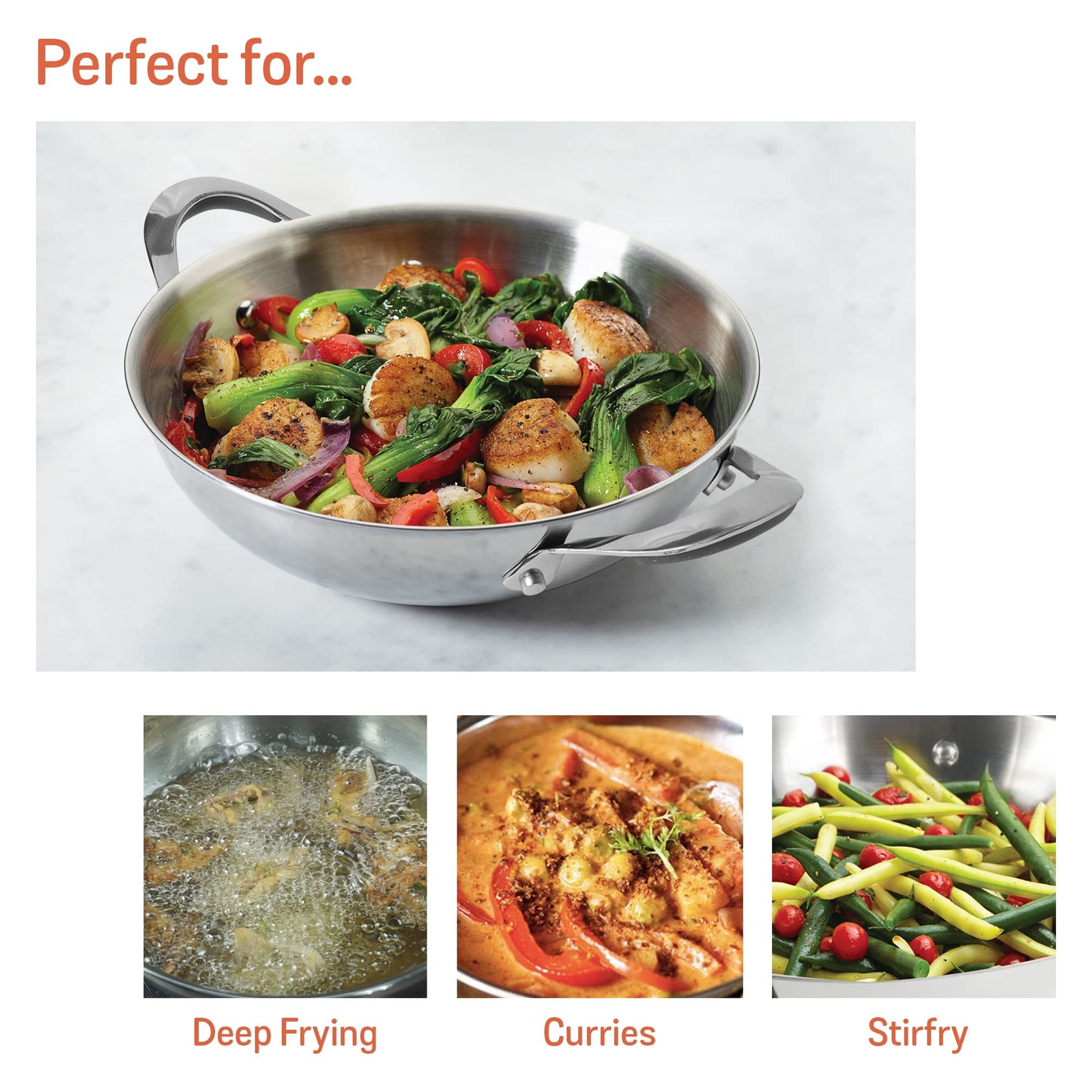 Meyer Select Stainless Steel Kadai 30cm / 4 Litre with Glass Lid โ 5mm Sandwich Base, Induction Ready