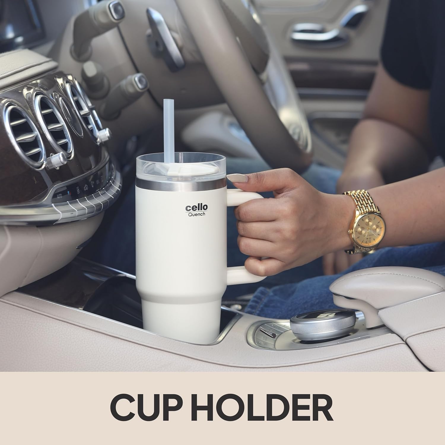 Cello Quench Insulated Stainless Steel Tumbler 550ml with Straw & Handle