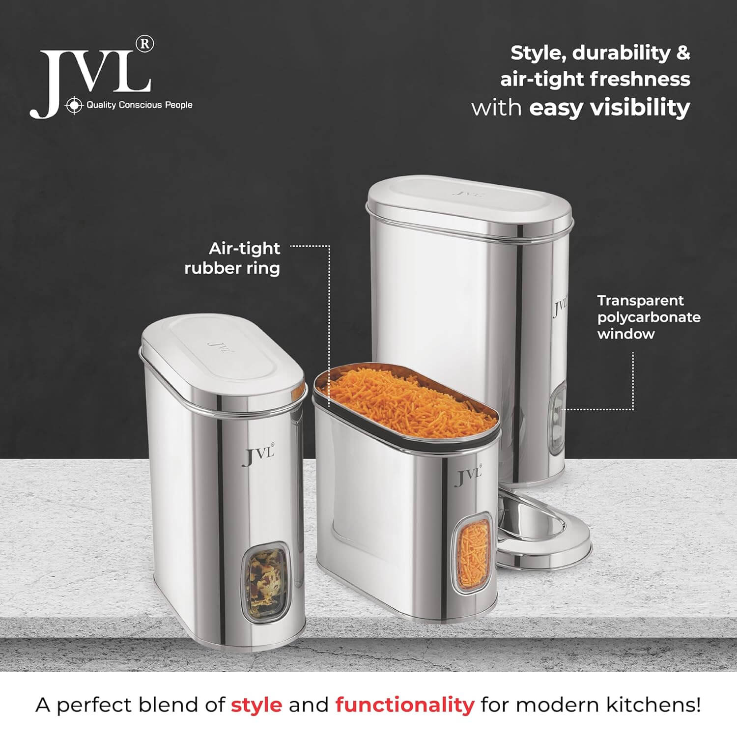 JVL Stainless Steel Kitchen Galaxy Window Storage Canister – Capsule Shape