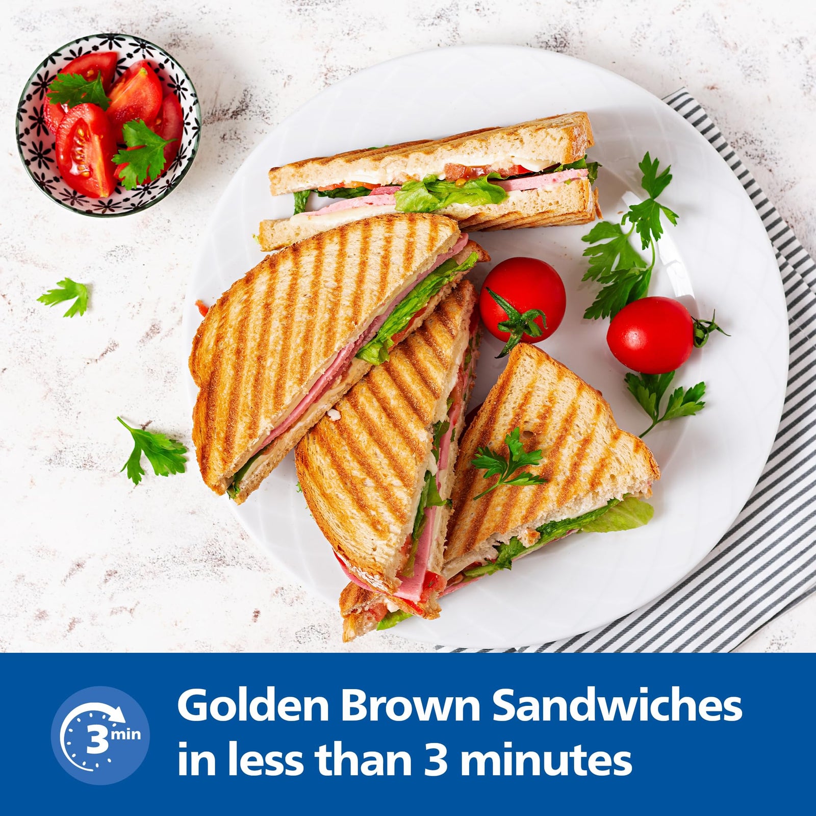 Philips HD3010/80 Sandwich Maker Grill 700W with XL Non-Stick Plates and Easy-Lock Lid