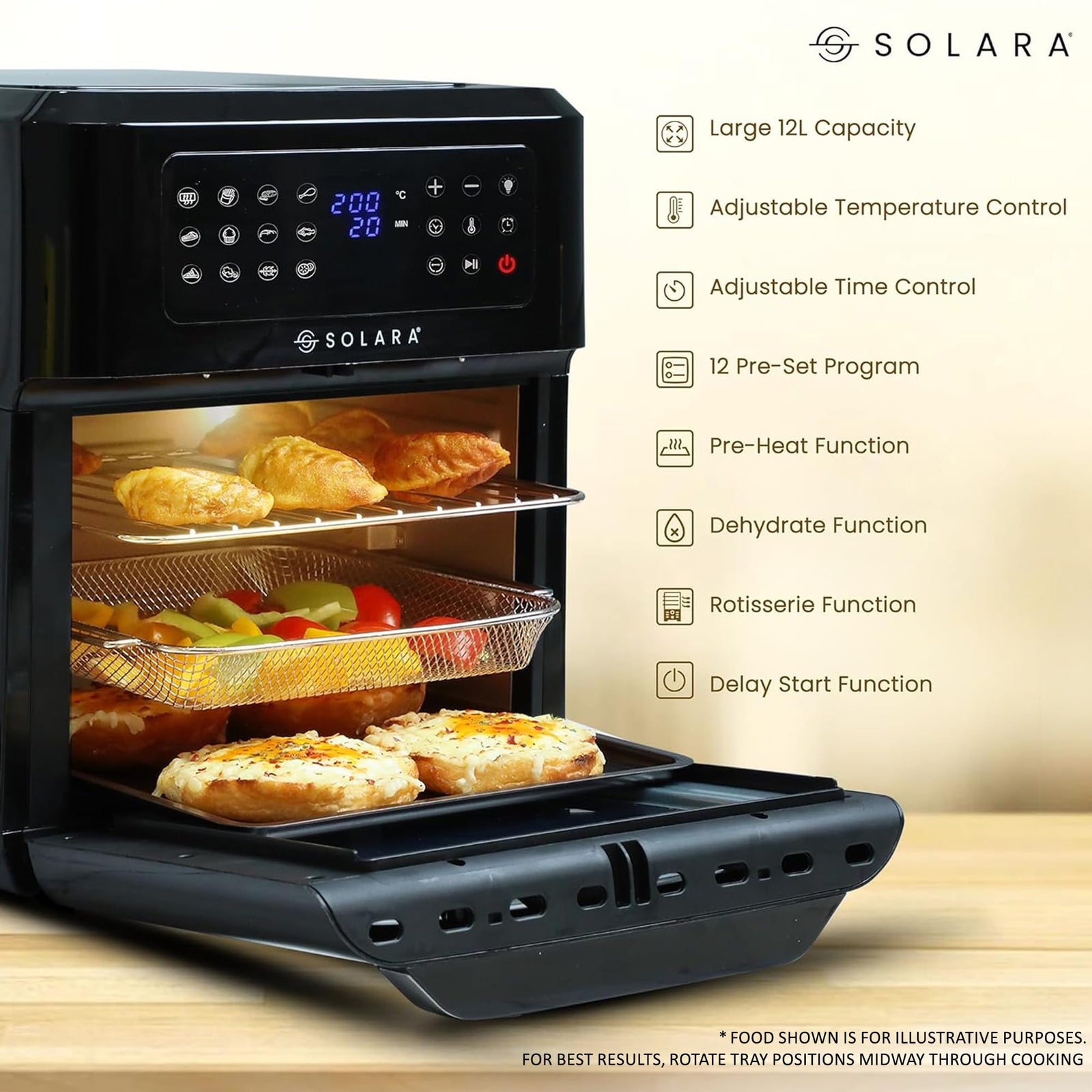 SOLARA 1800W OTG air fryer oven for home kitchen