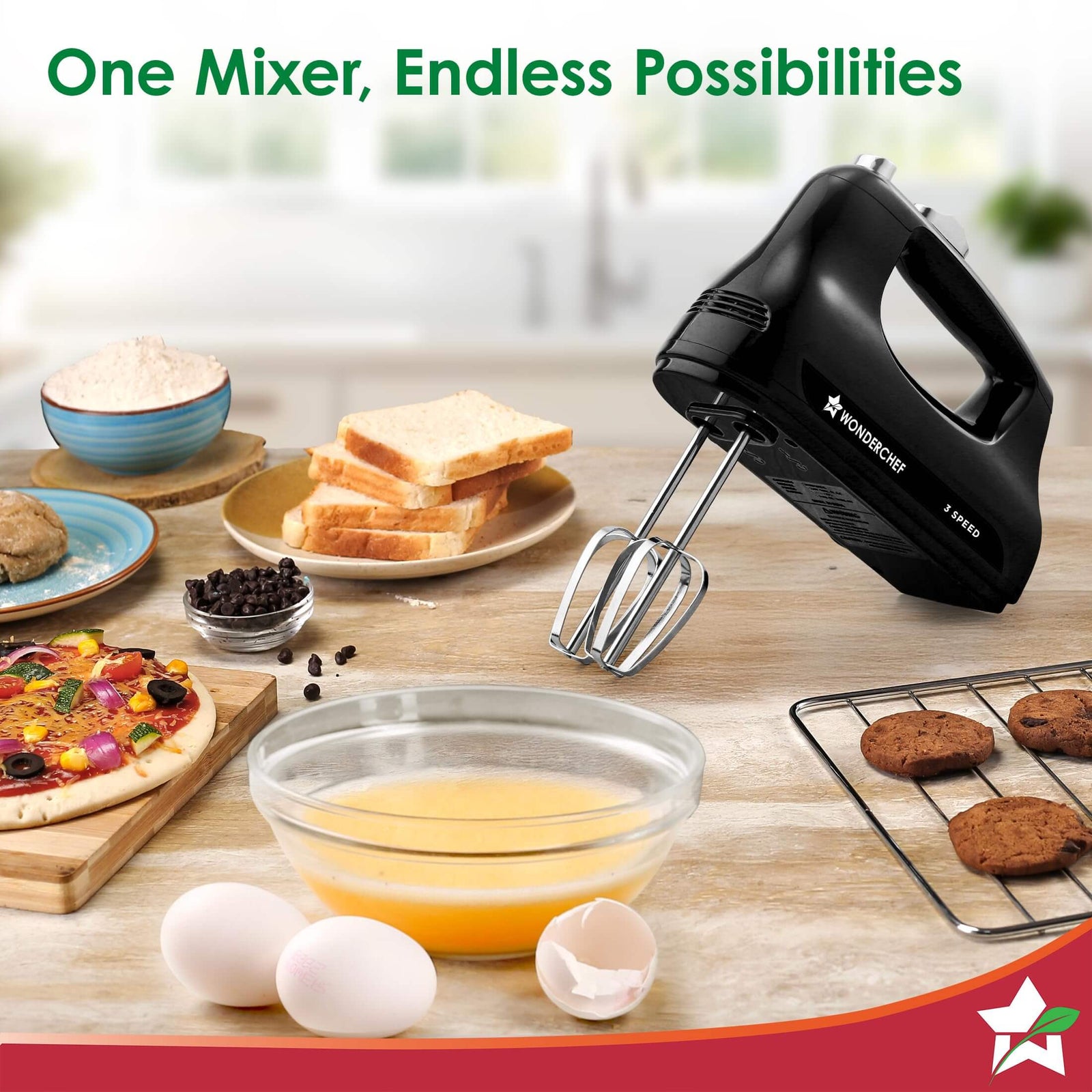 Stainless-steel beaters and dough hooks of Wonderchef Essenza Hand Mixer